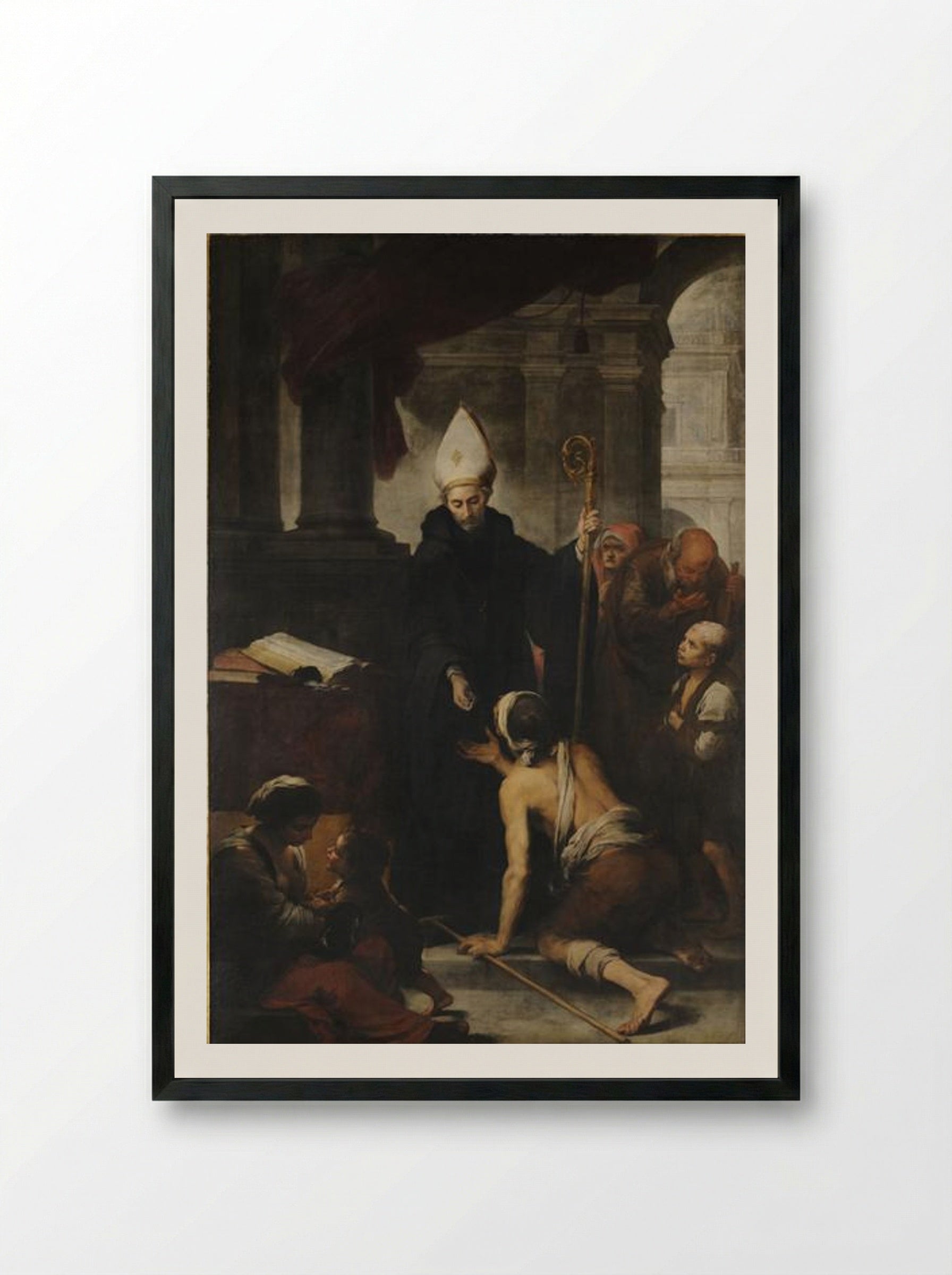 Saint Thomas of Villanova Giving Alms - Bartolomé Esteban Murillo - Framed Print Black