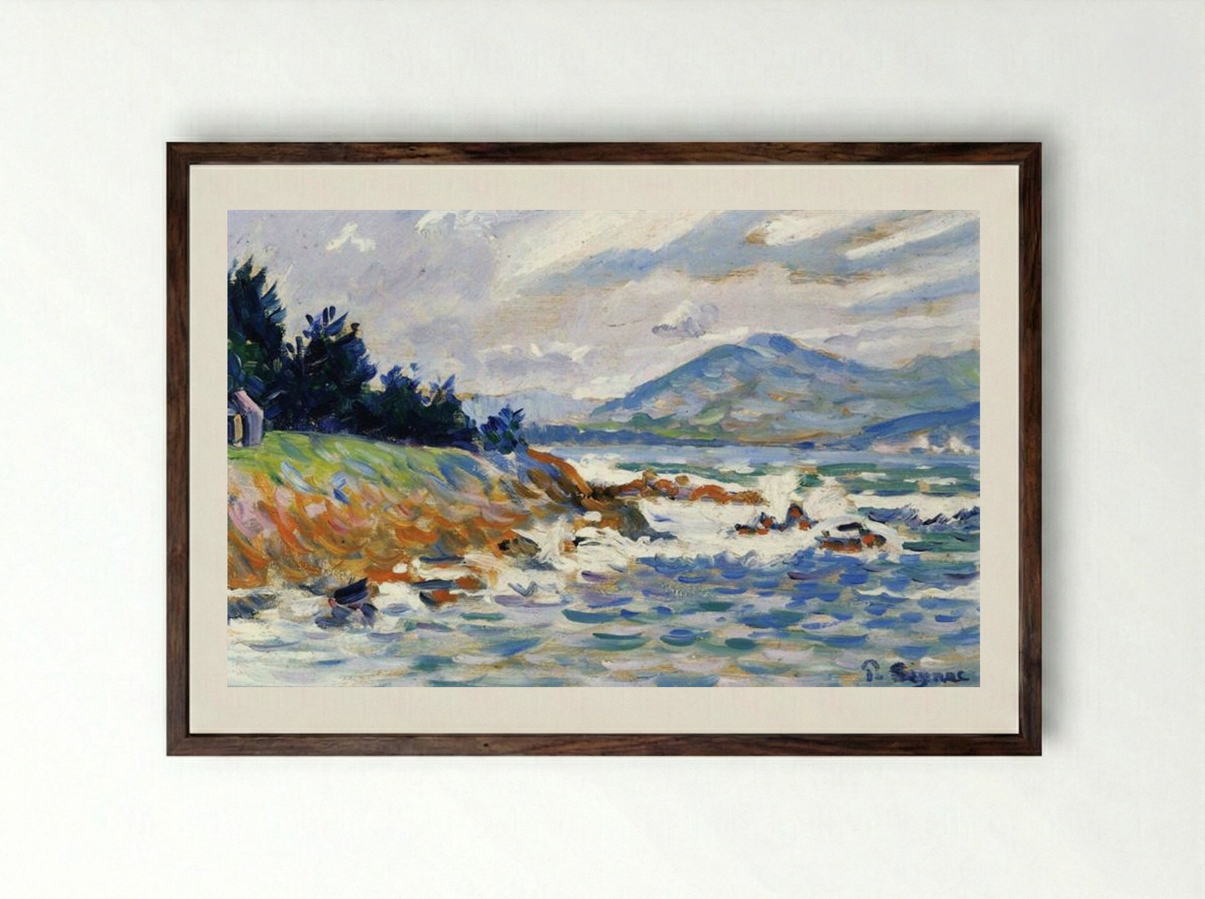 Saint-Tropez, Gale from the East - Paul Signac - Framed Print Dark Wood
