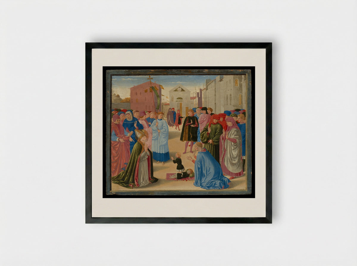 Saint Zenobius Resuscitating a Dead Child - Benozzo Gozzoli - Framed Print Black