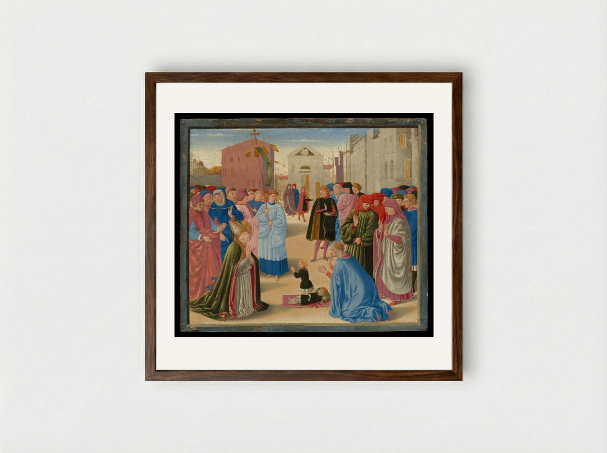 Saint Zenobius Resuscitating a Dead Child - Benozzo Gozzoli - Framed Print Dark Wood