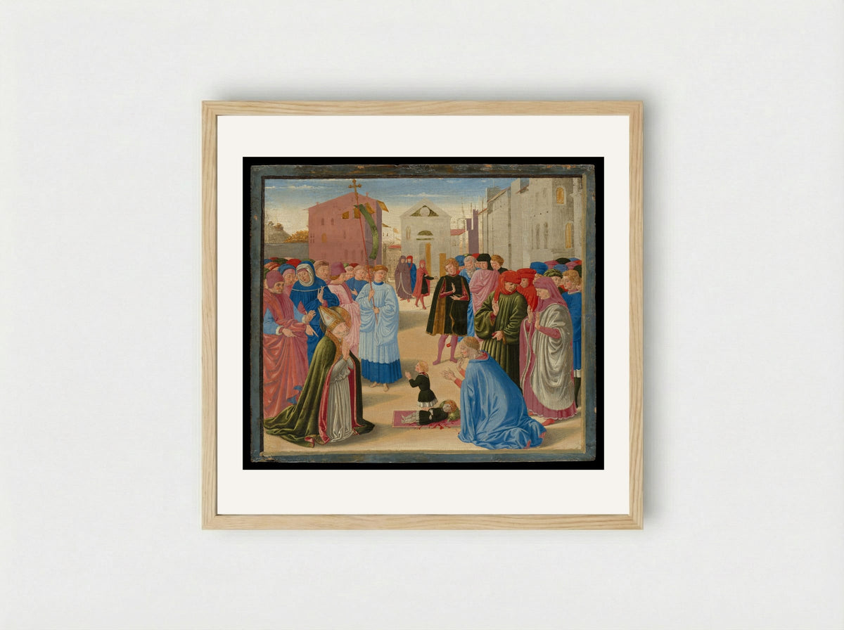 Saint Zenobius Resuscitating a Dead Child - Benozzo Gozzoli - Framed Print Wood