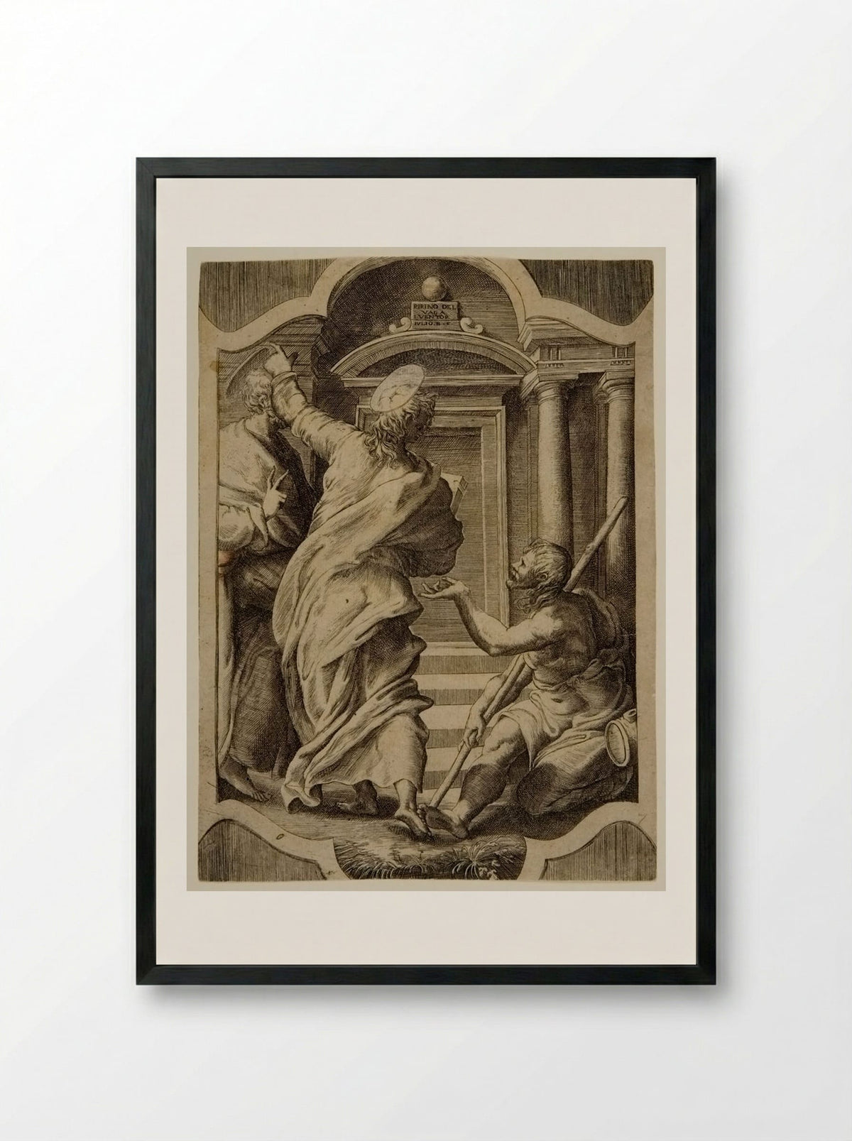 Saints Peter and John Healing the Cripple - Giulio Bonasone - Framed Print Black