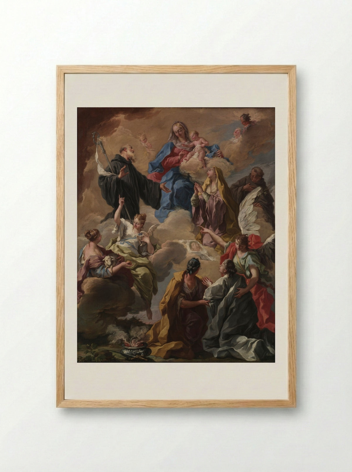 Saints Presenting a Devout Woman to the Virgin and Child - Giovanni Battista Pittoni - Framed Print Wood