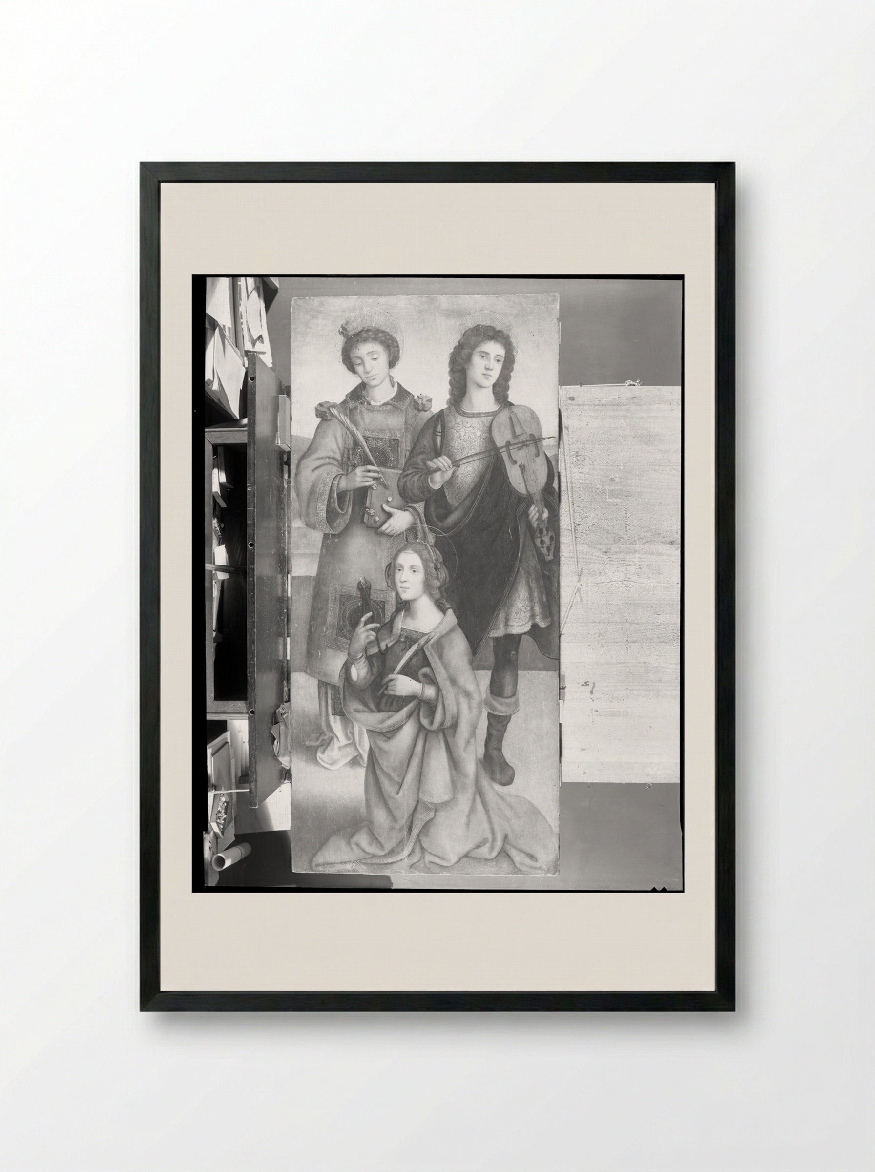 Saints Stephen, Genesio and Apollonia - Raffaellino del Garbo - Framed Print Black