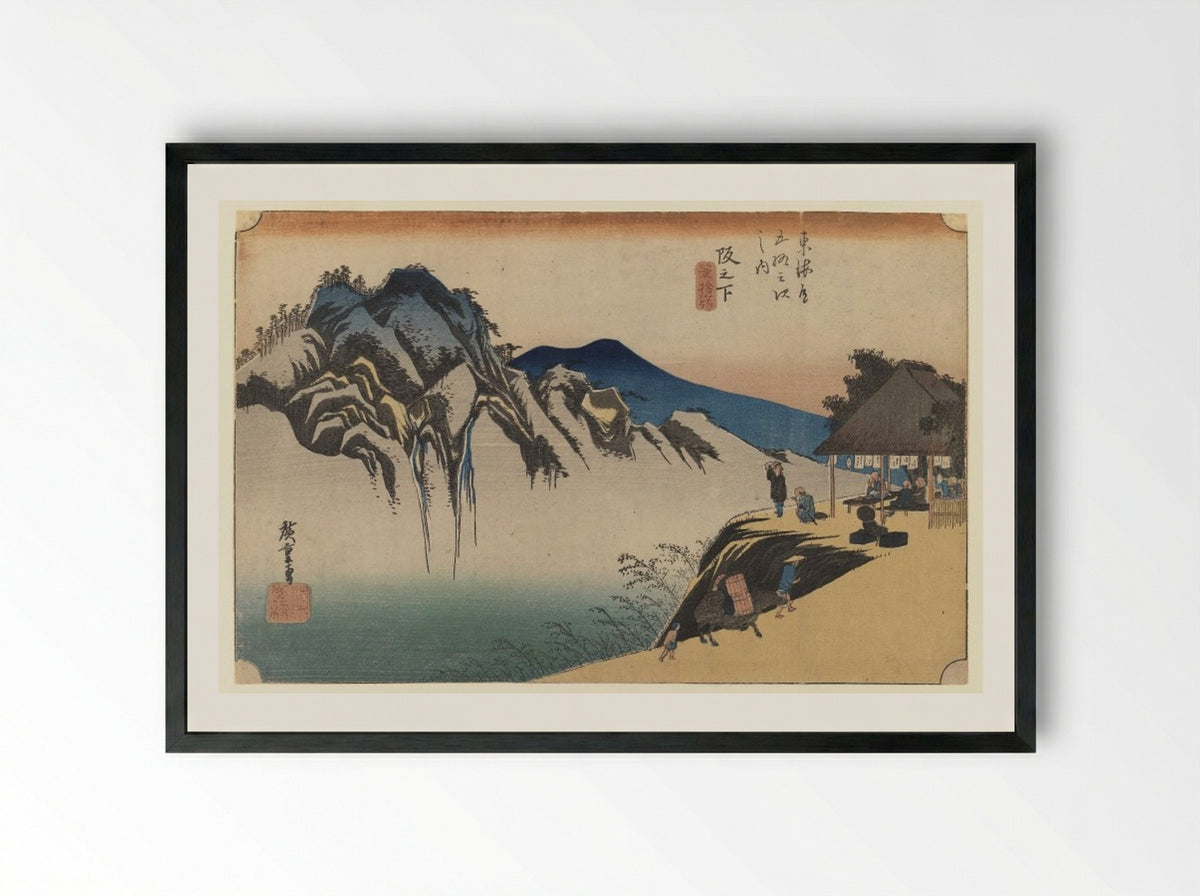 Sakanoshita: The Throwing Away the Brush Peak - Utagawa Hiroshige - Framed Print Black