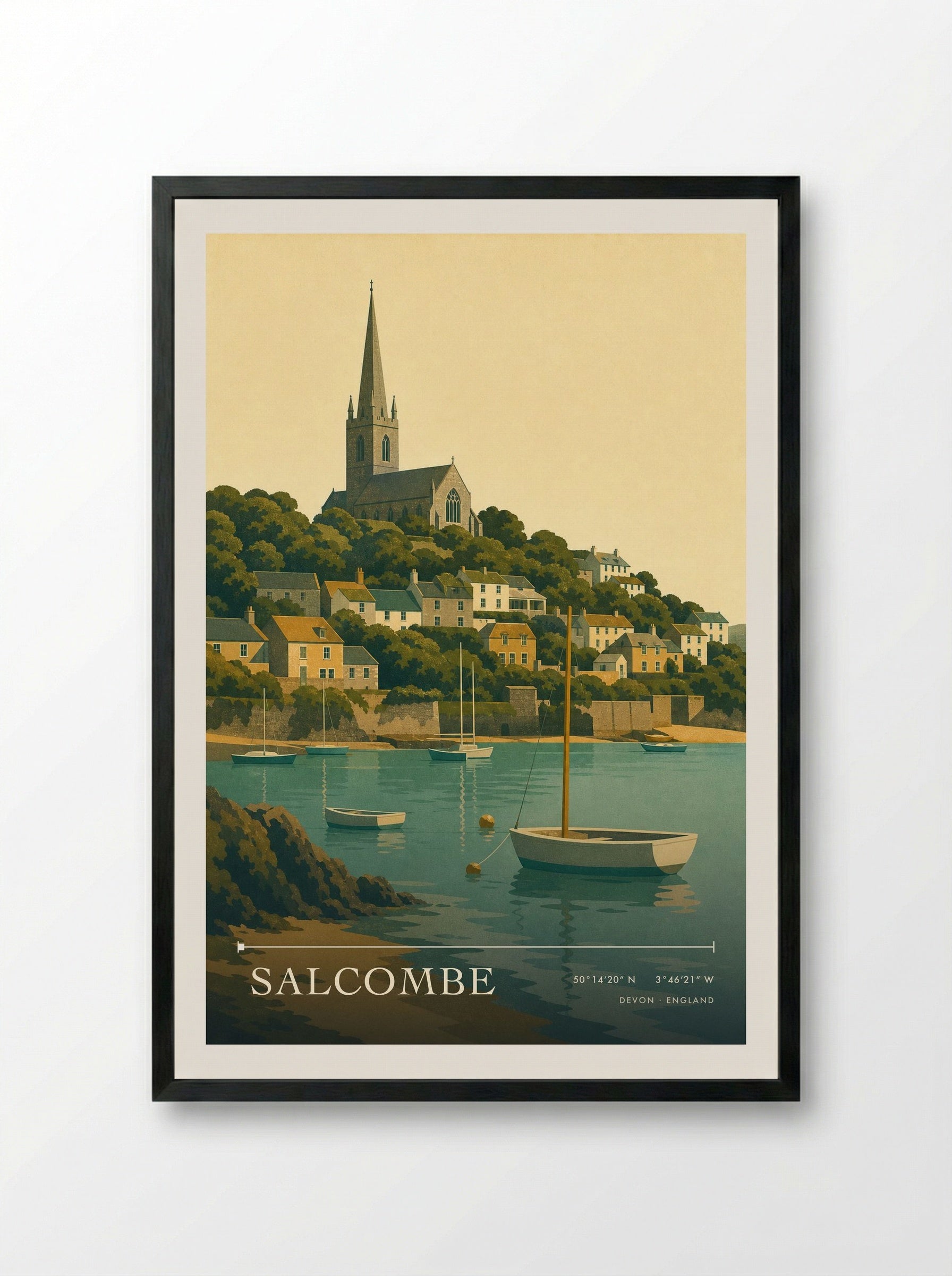 Salcombe Devon England Travel Poster - Framed Print Black