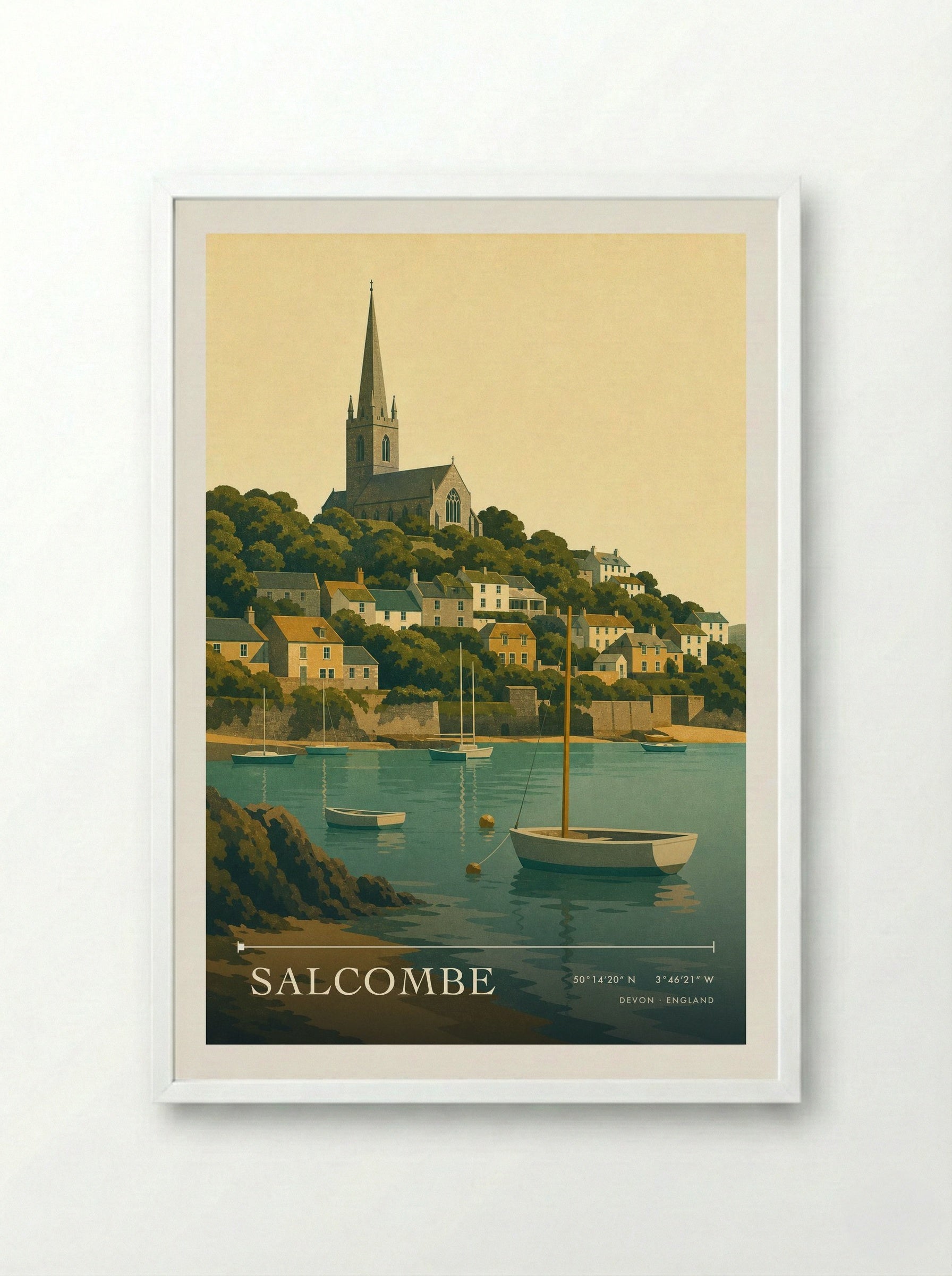 Salcombe Devon England Travel Poster - Framed Print White
