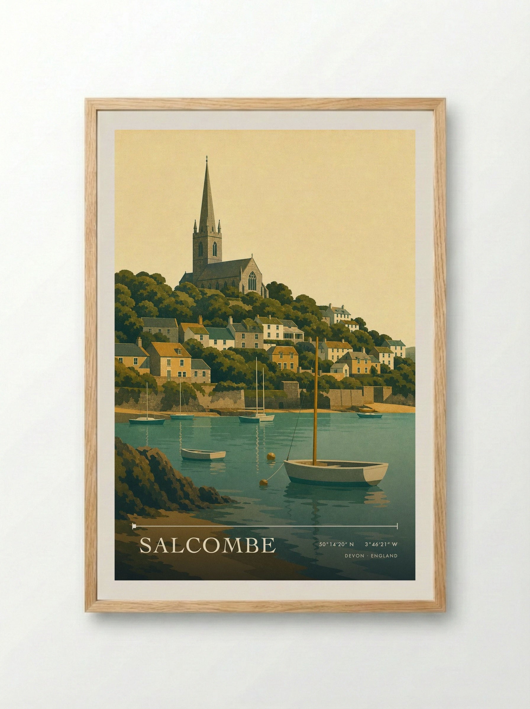 Salcombe Devon England Travel Poster - Framed Print Wood