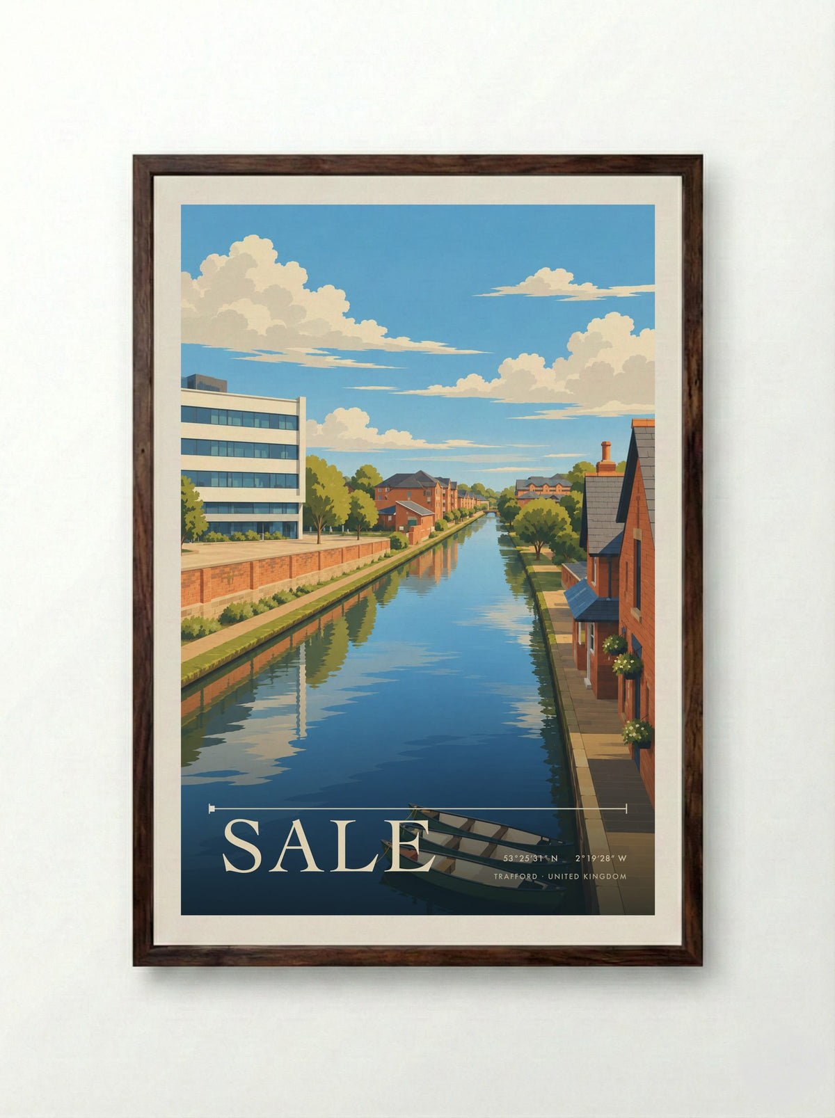 Sale, Trafford | Travel Poster - Framed Print Dark Wood