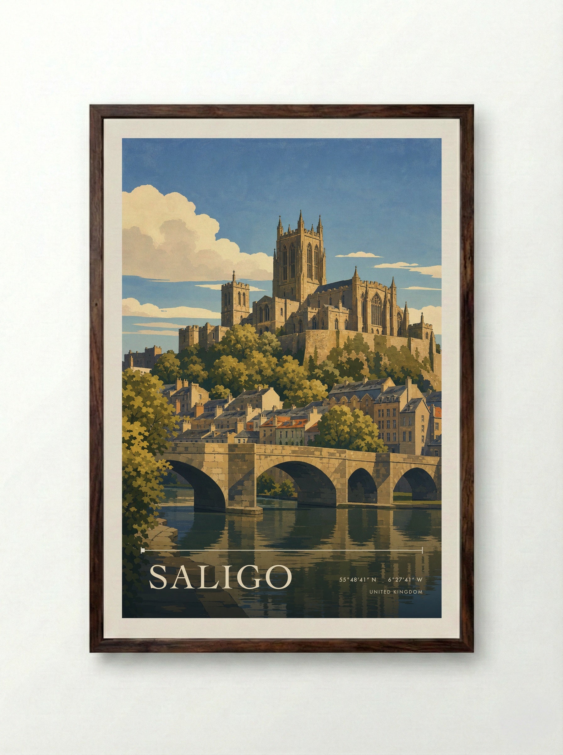 Saligo United Kingdom Travel Poster - Framed Print Dark Wood