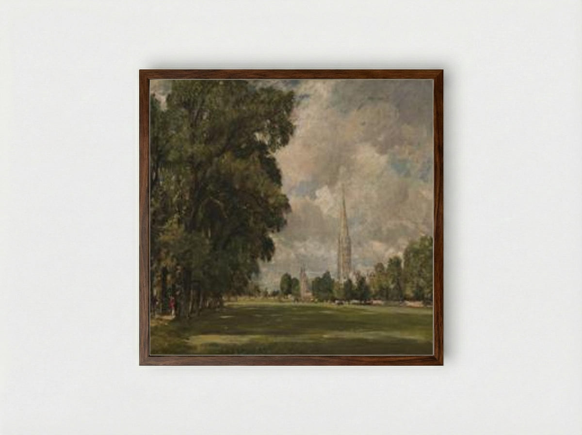 Salisbury Cathedral from Lower Marsh Close - John Constable - Framed Print Dark Wood