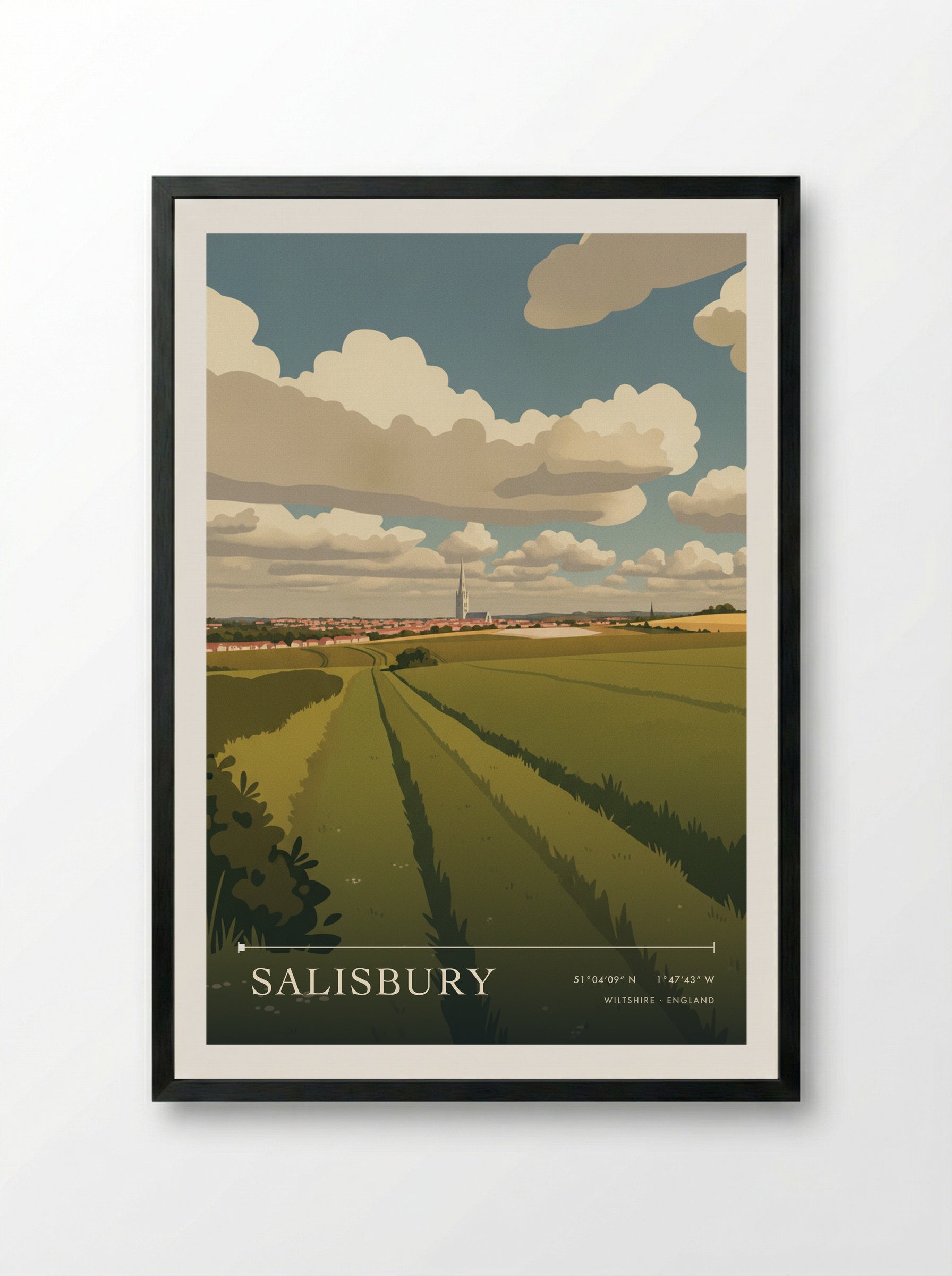 Salisbury Wiltshire England Travel Poster - Framed Print Black