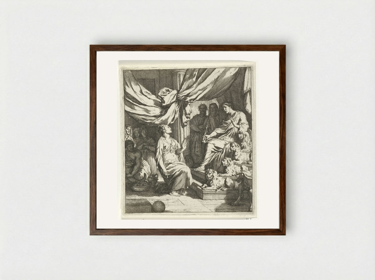 Salomon ontvangt de koningin van Sheba - Gerard de Lairesse - Framed Print Dark Wood