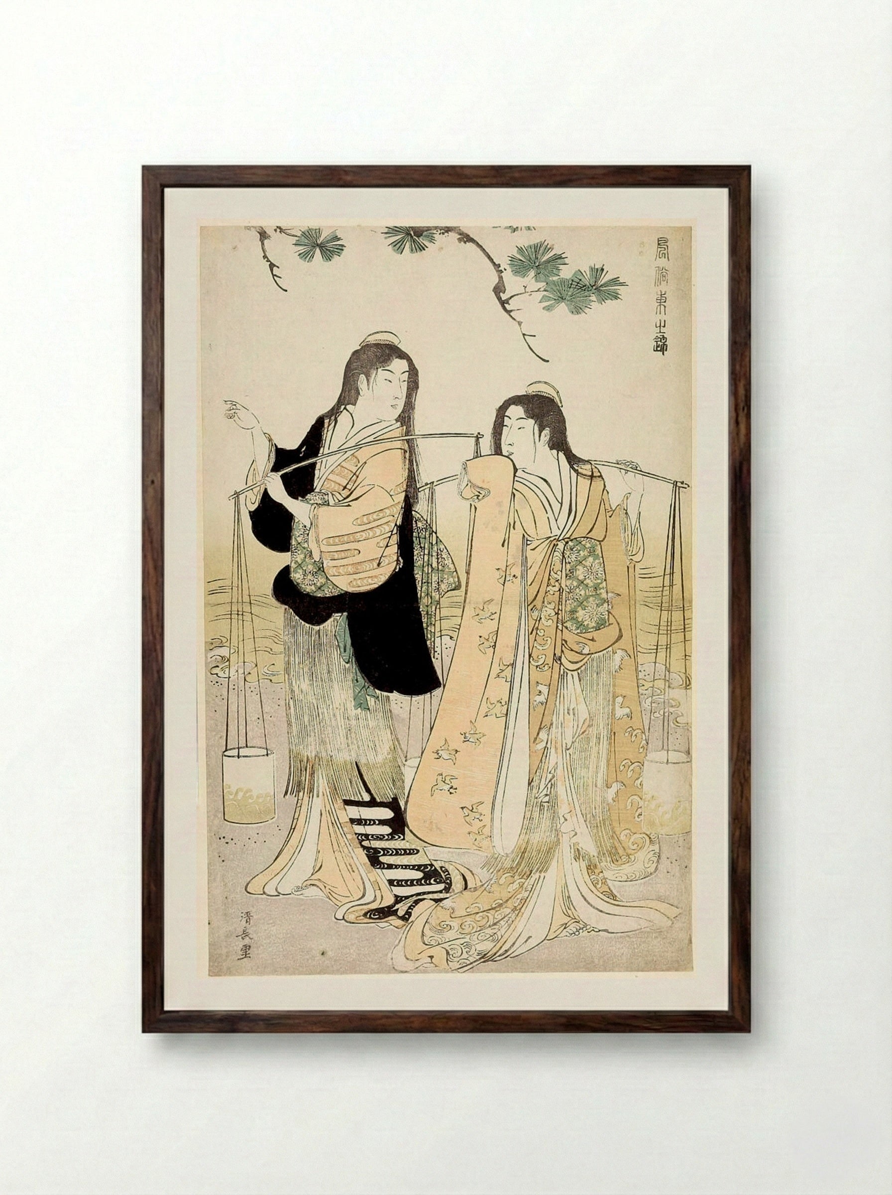 Salt-Water Carriers Murasame and Matsukaze - Torii Kiyonaga - Framed Print Dark Wood
