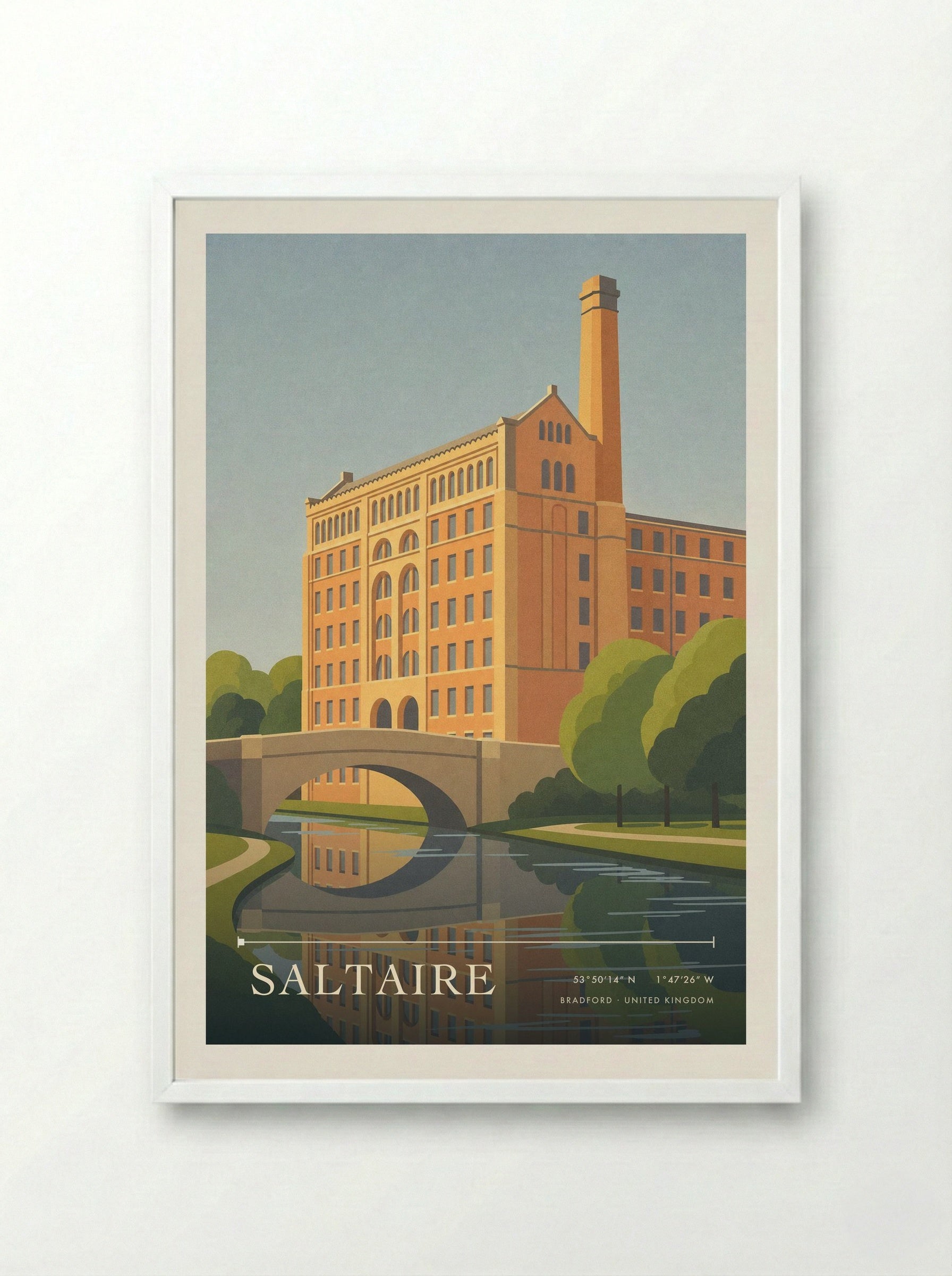 Saltaire Bradford United Kingdom Travel Poster - Framed Print White