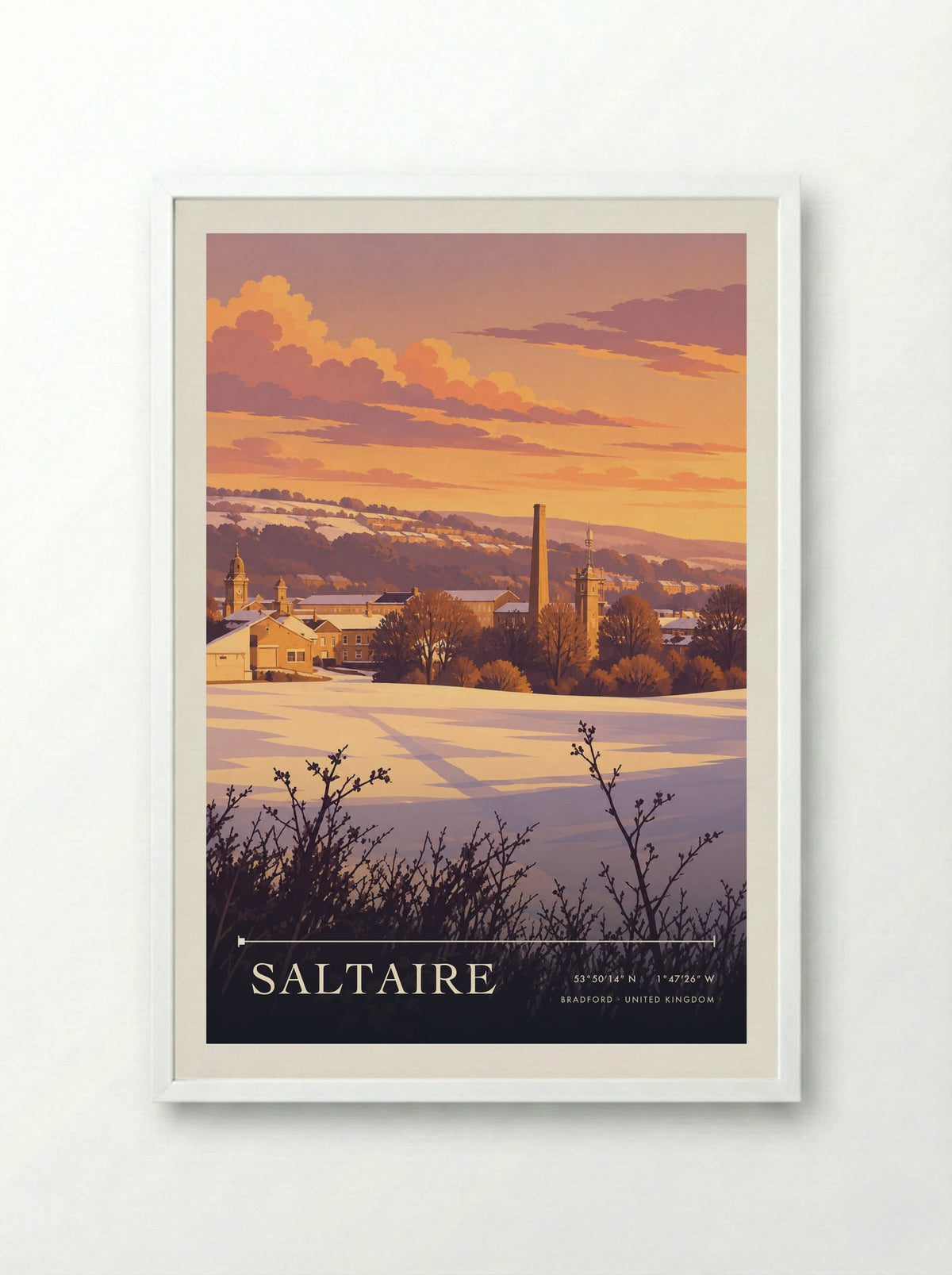 Saltaire, Bradford | Travel Poster - Framed Print White