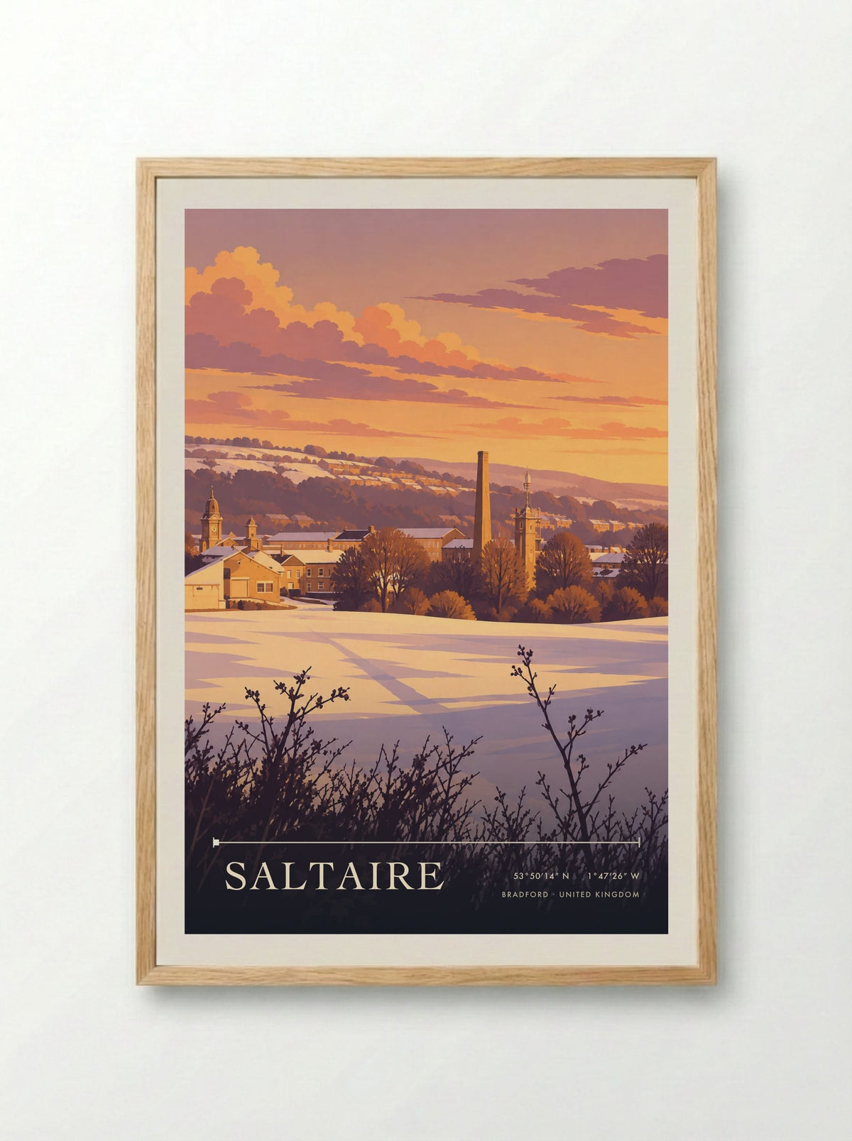 Saltaire, Bradford | Travel Poster - Framed Print Wood