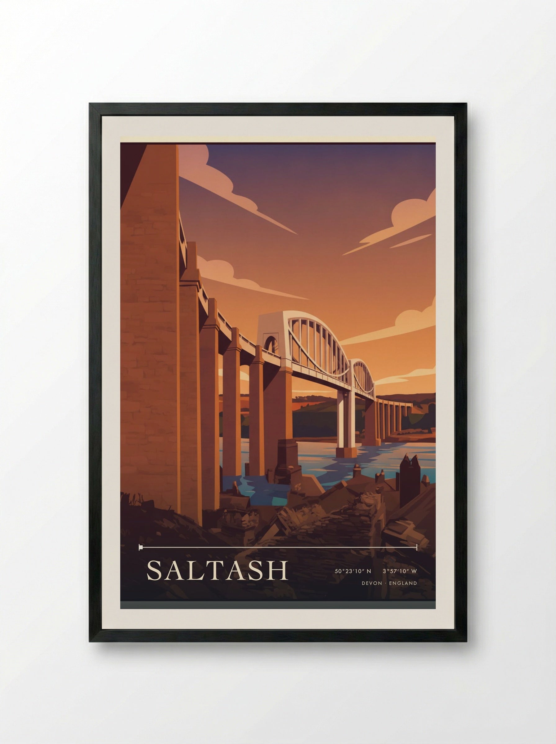 Saltash Devon England Travel Poster - Framed Print Black