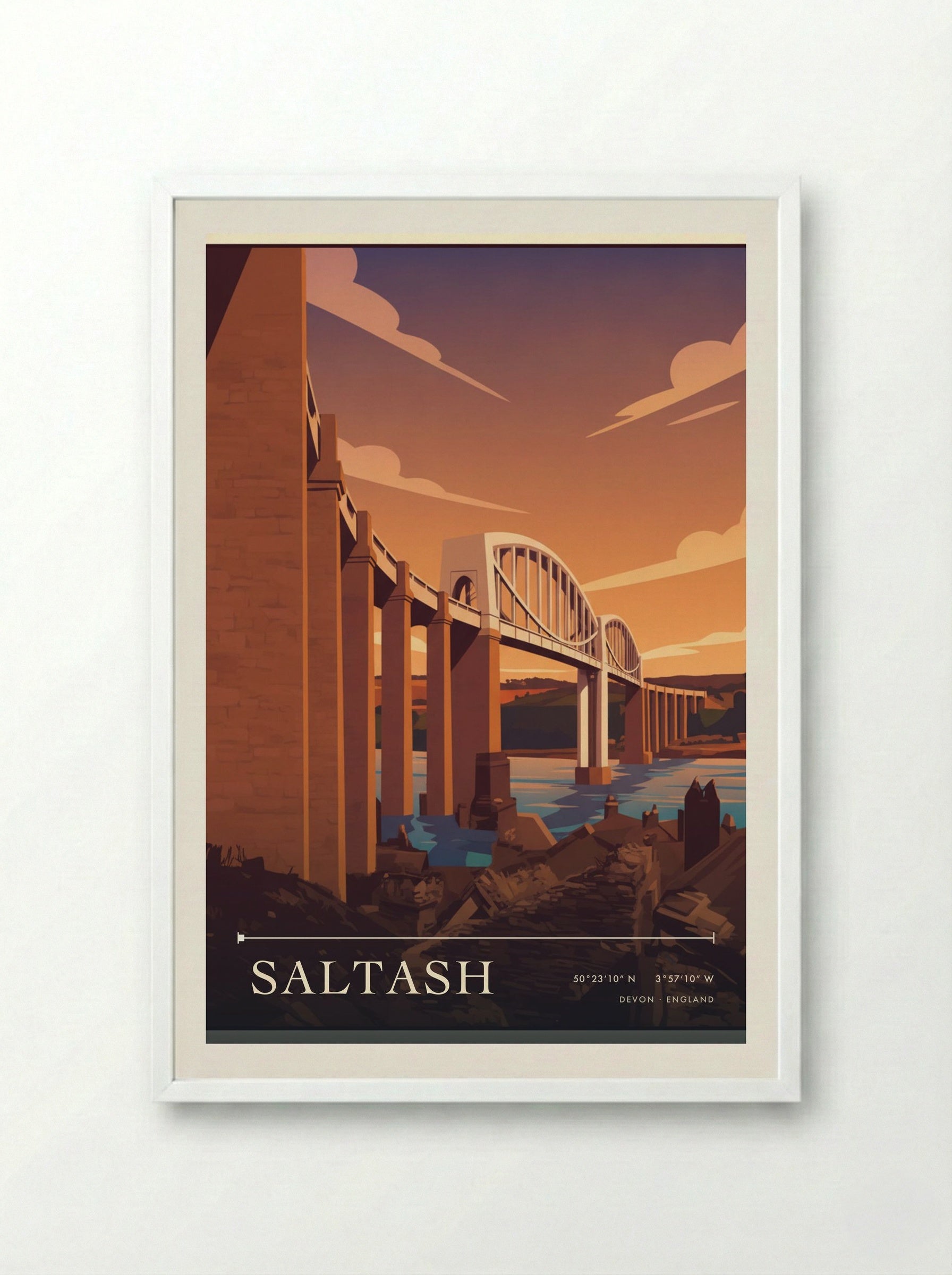 Saltash Devon England Travel Poster - Framed Print White