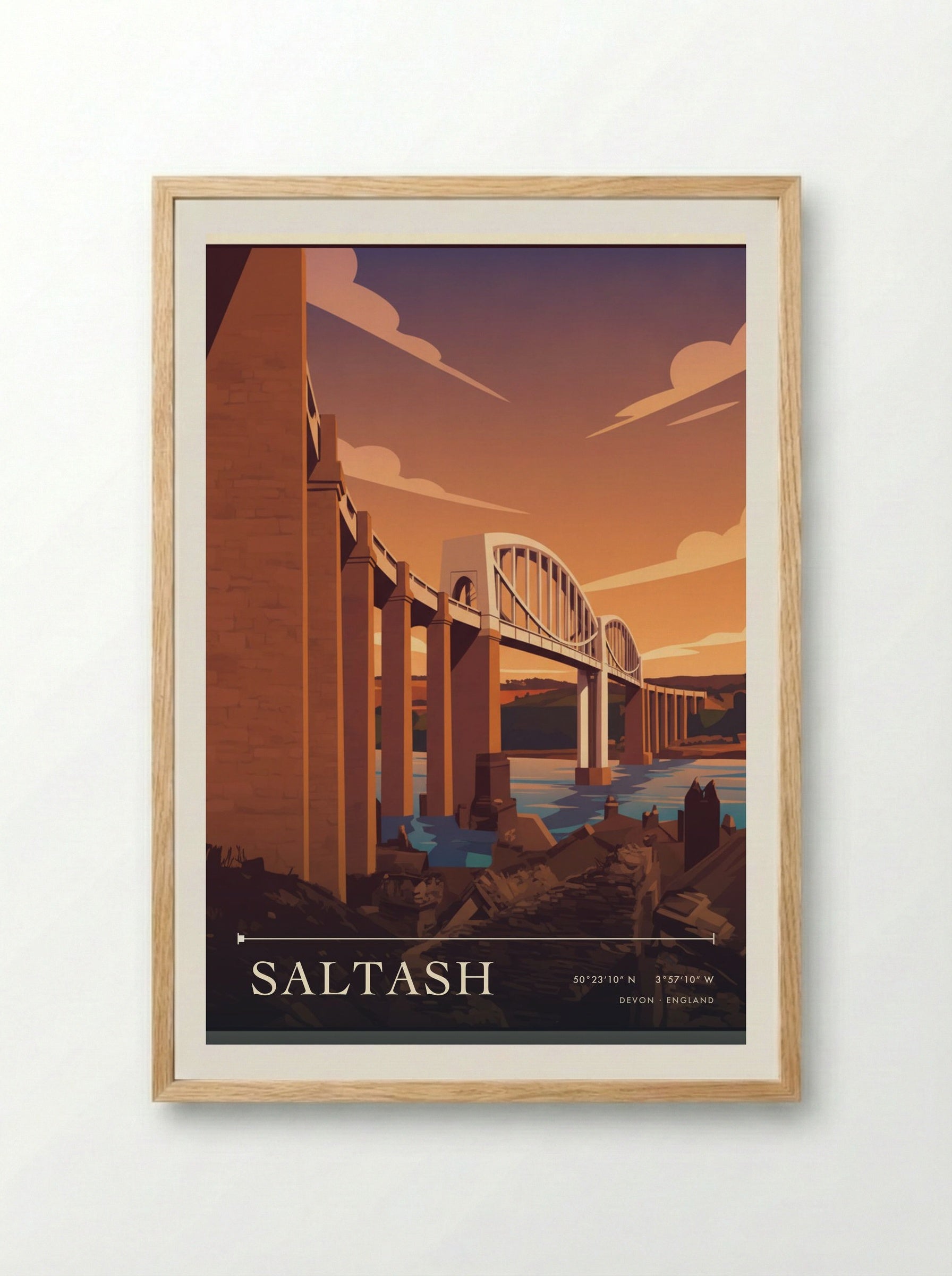 Saltash Devon England Travel Poster - Framed Print Wood