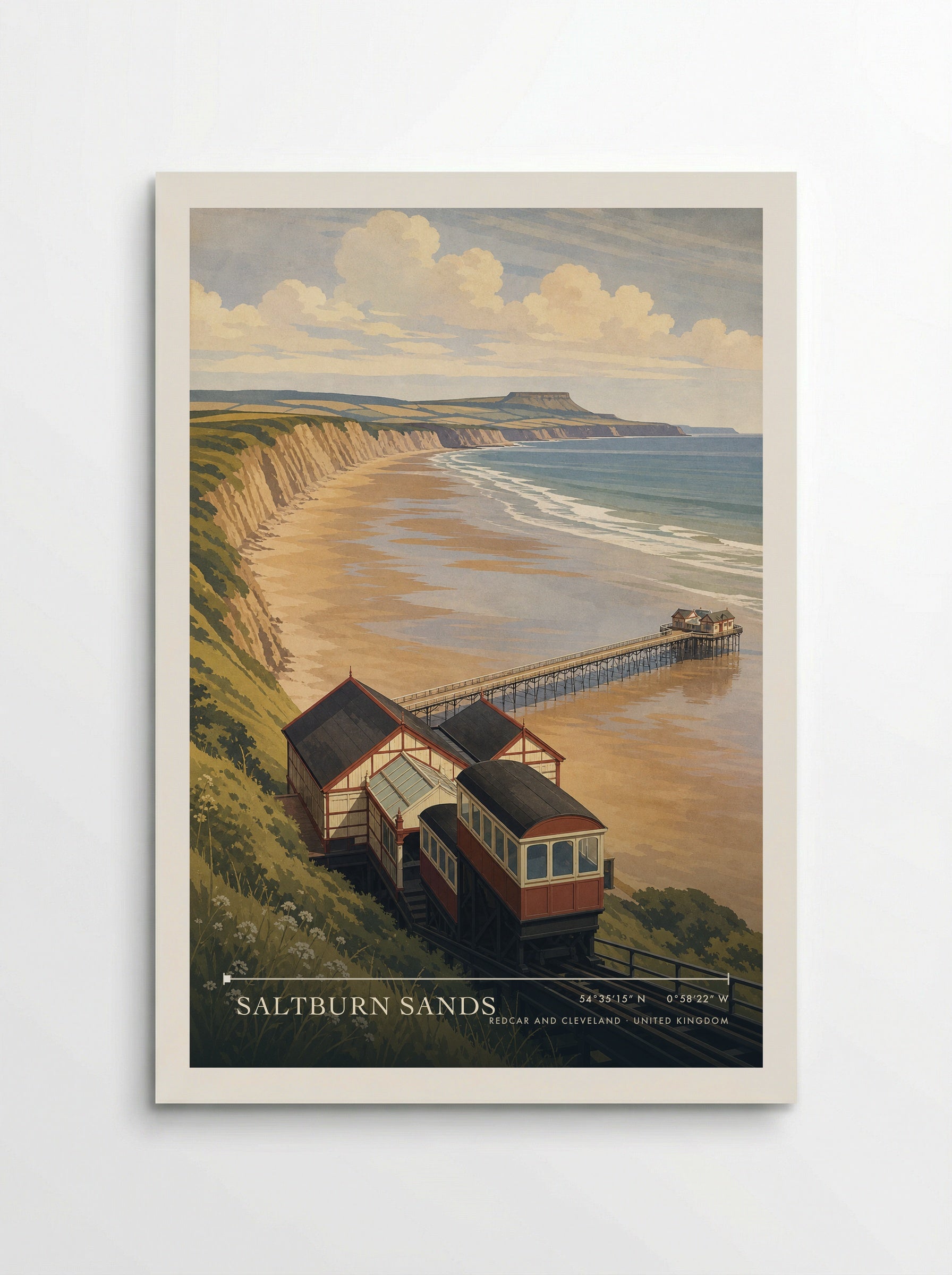 Saltburn Sands Redcar and Cleveland United Kingdom Travel Poster - Poster
