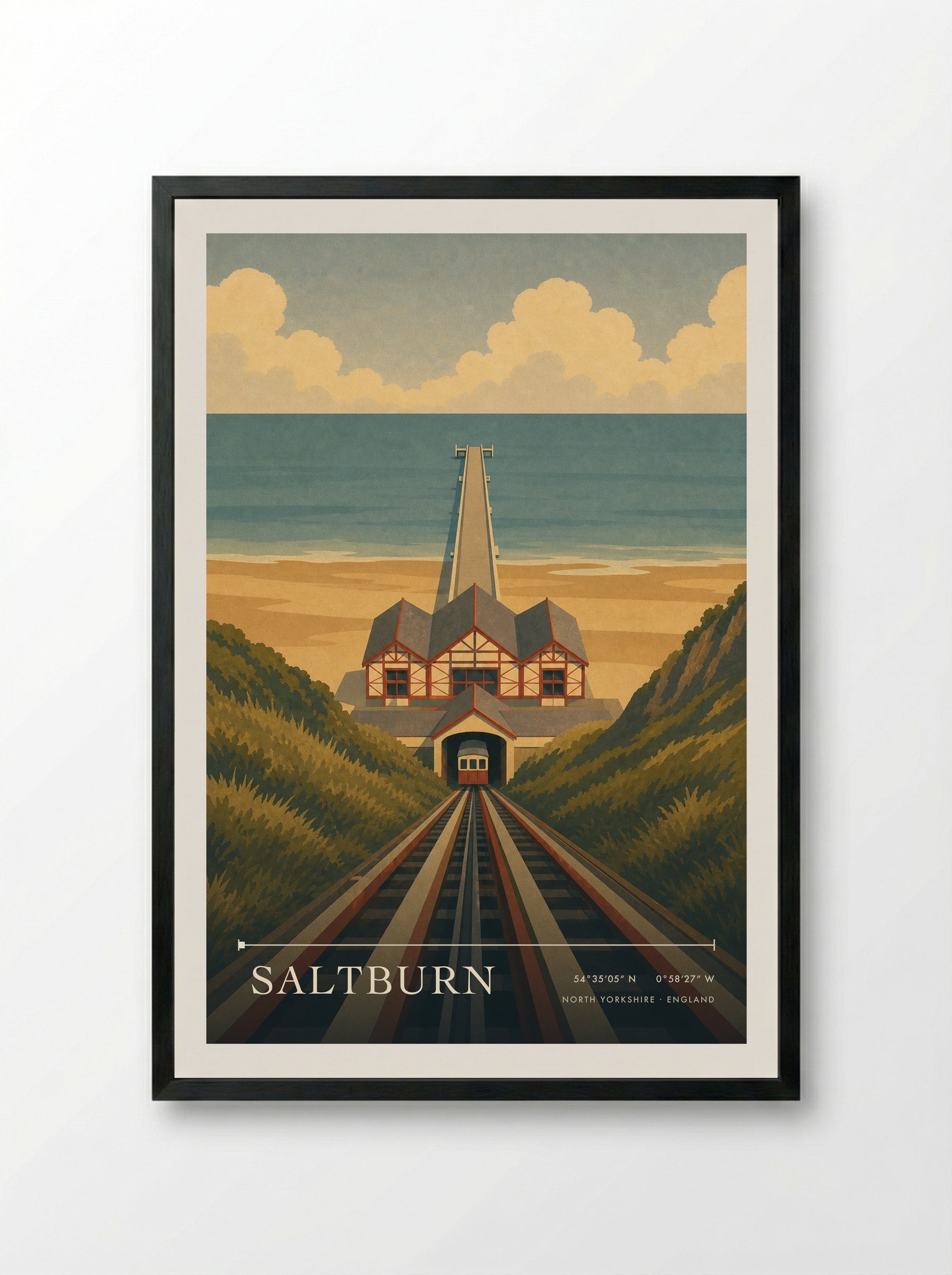 Saltburn Yorkshire Travel Poster - Framed Print Black