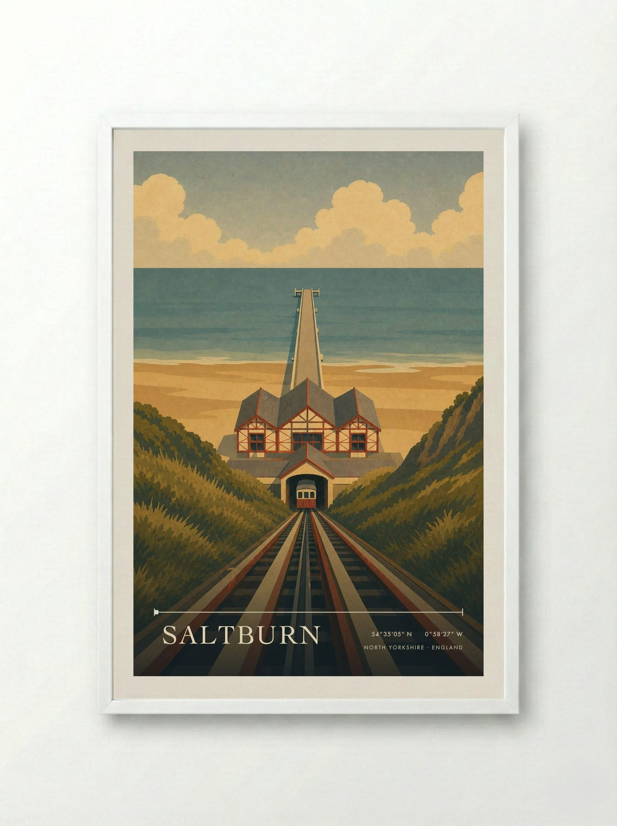 Saltburn Yorkshire Travel Poster - Framed Print White