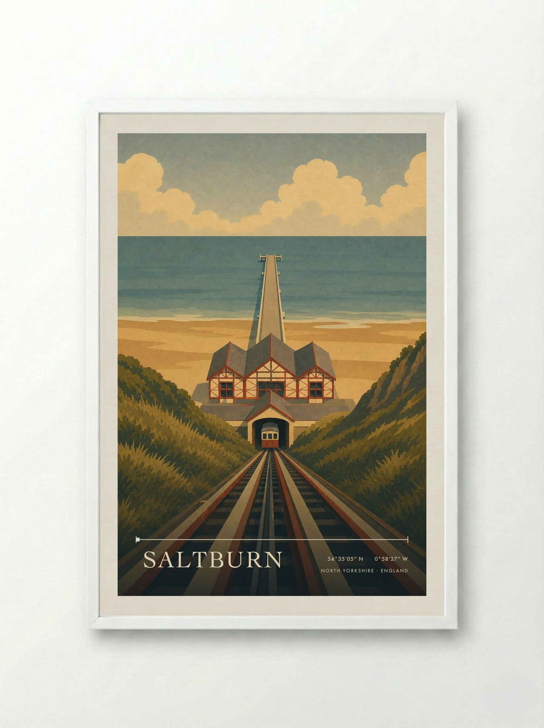 Saltburn Yorkshire Travel Poster - Framed Print White