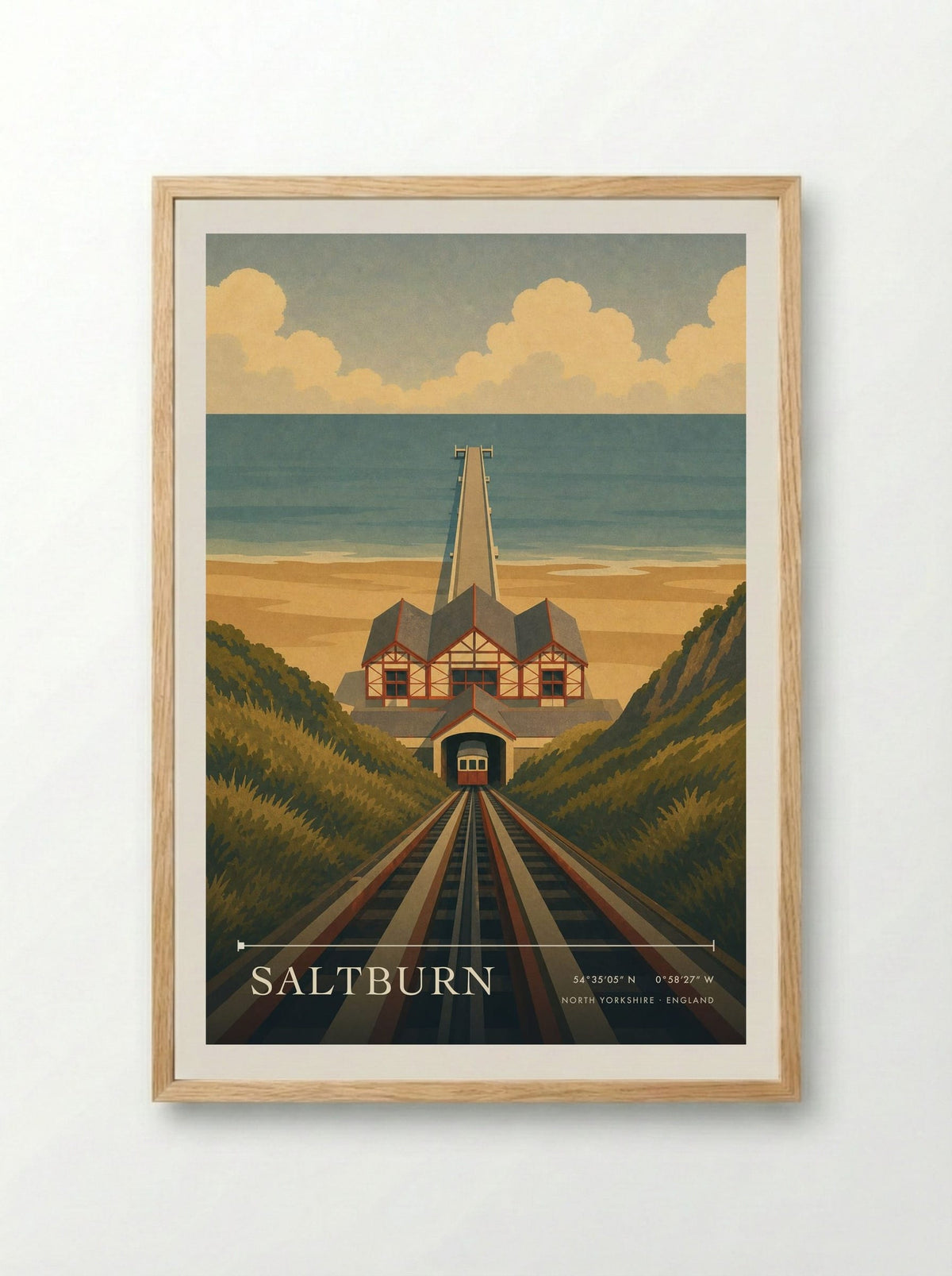 Saltburn Yorkshire Travel Poster - Framed Print Wood