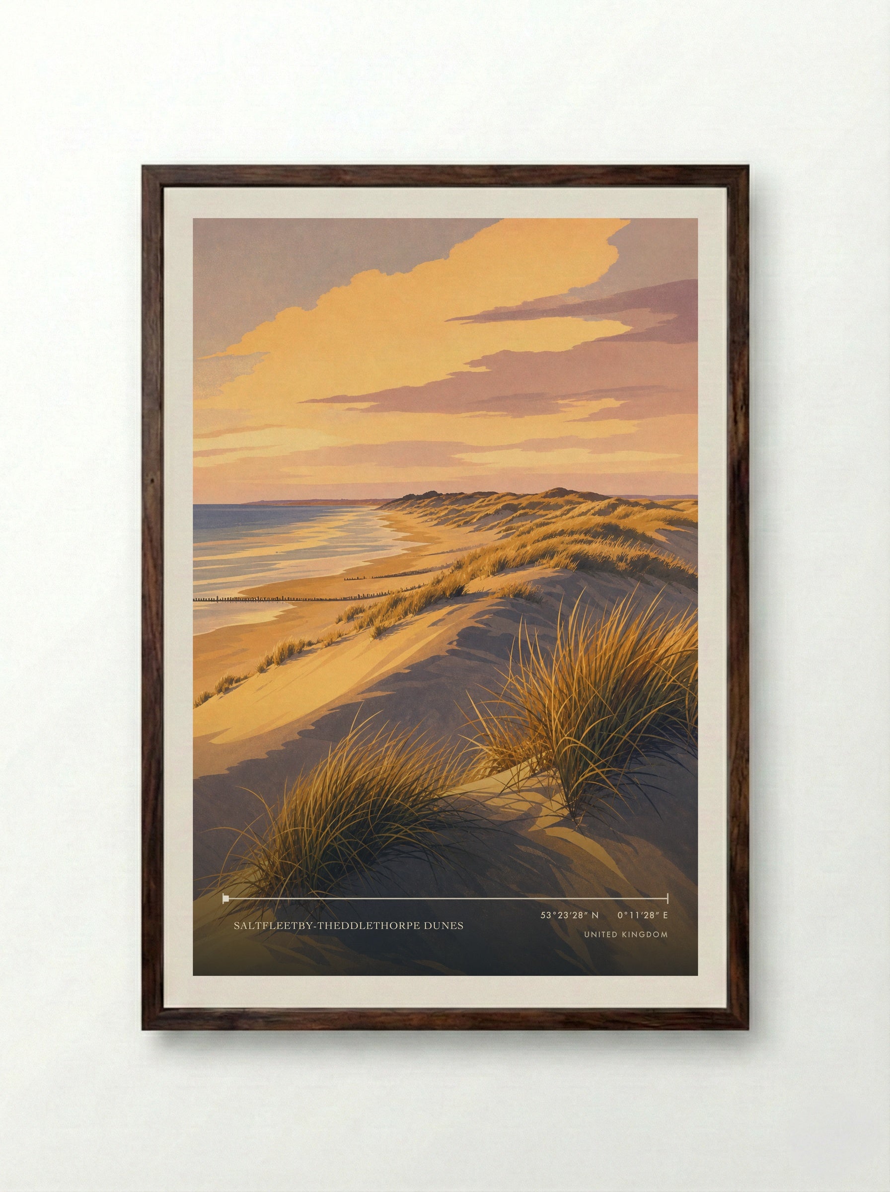 Saltfleetby-Theddlethorpe Dunes United Kingdom Travel Poster - Framed Print Dark Wood