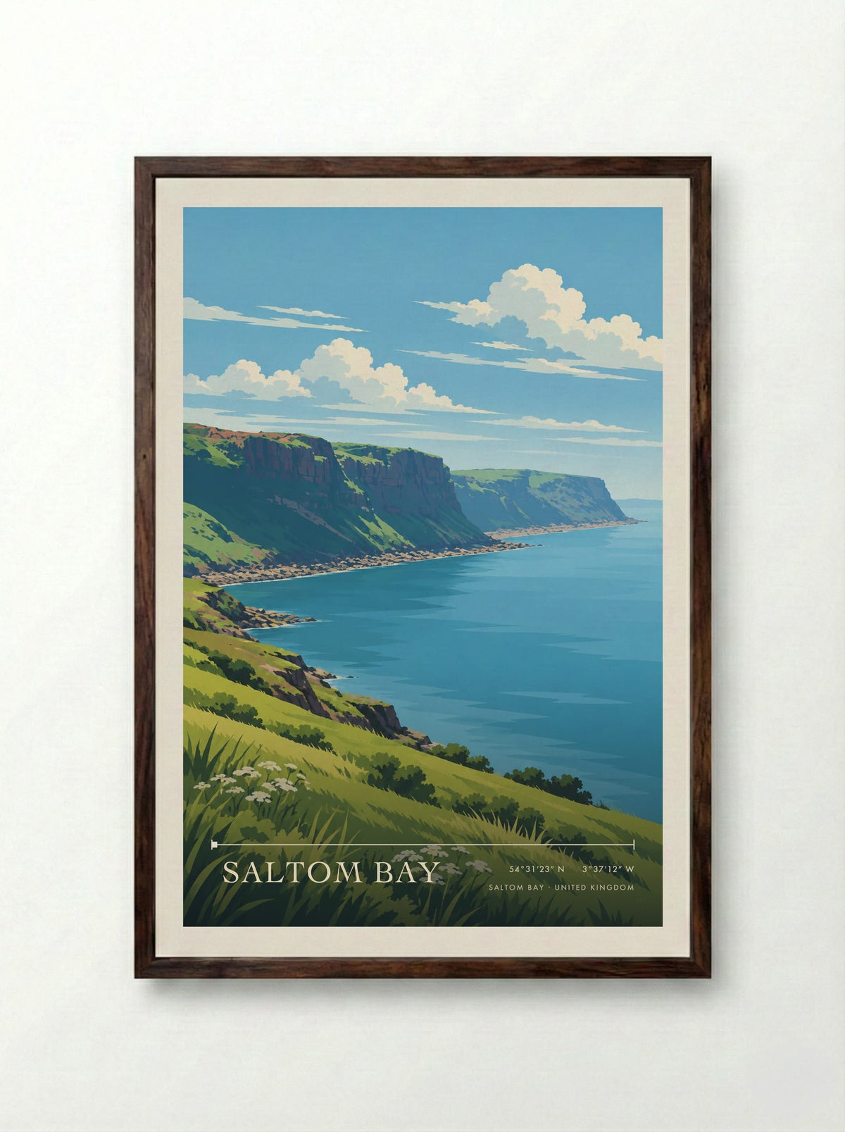 Saltom Bay | Travel Poster - Framed Print Dark Wood