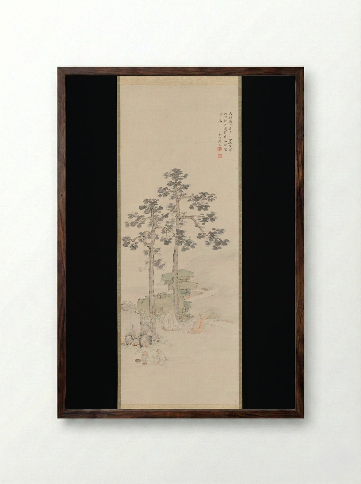 Sampling Tea beneath the Wu Trees - Nakabayashi Chikutō - Framed Print Dark Wood