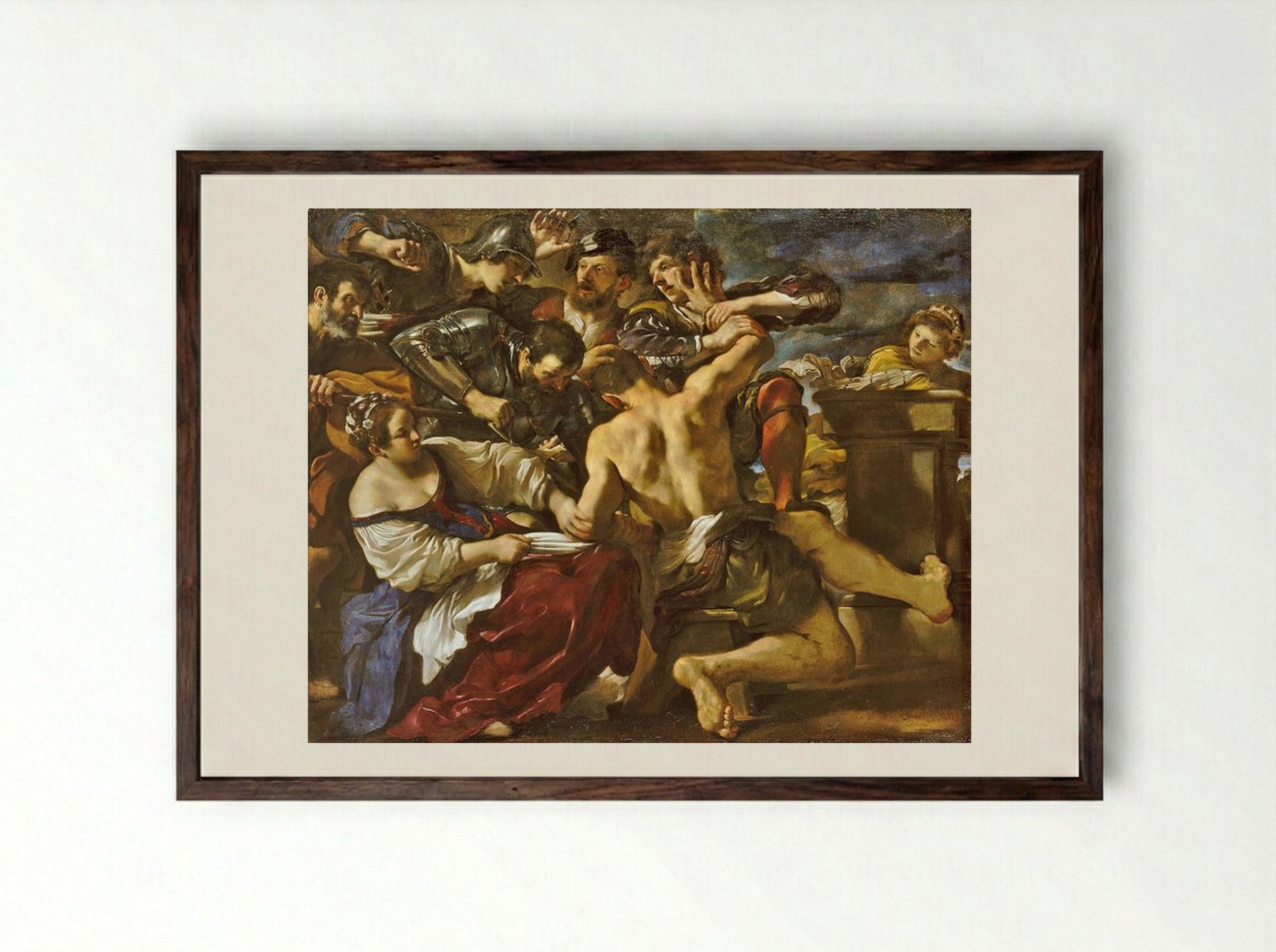 Samson Captured by the Philistines - Guercino - Framed Print Dark Wood