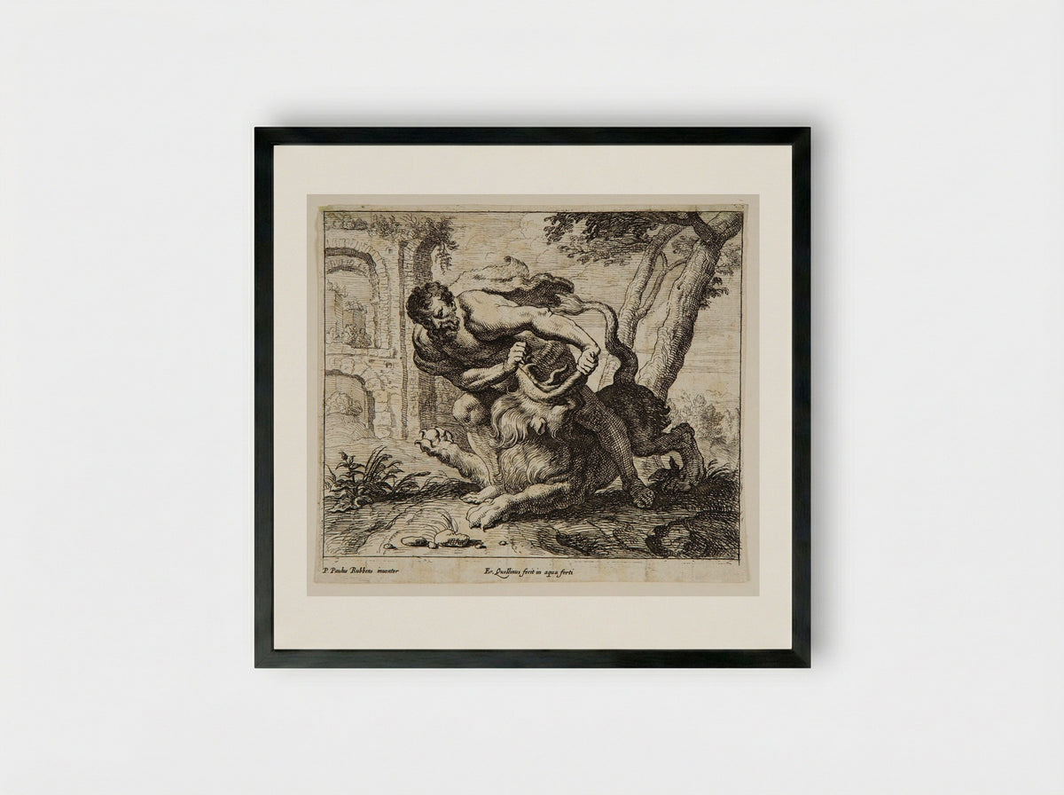 Samson Killing the Lion - Erasmus Quellinus II - Framed Print Black