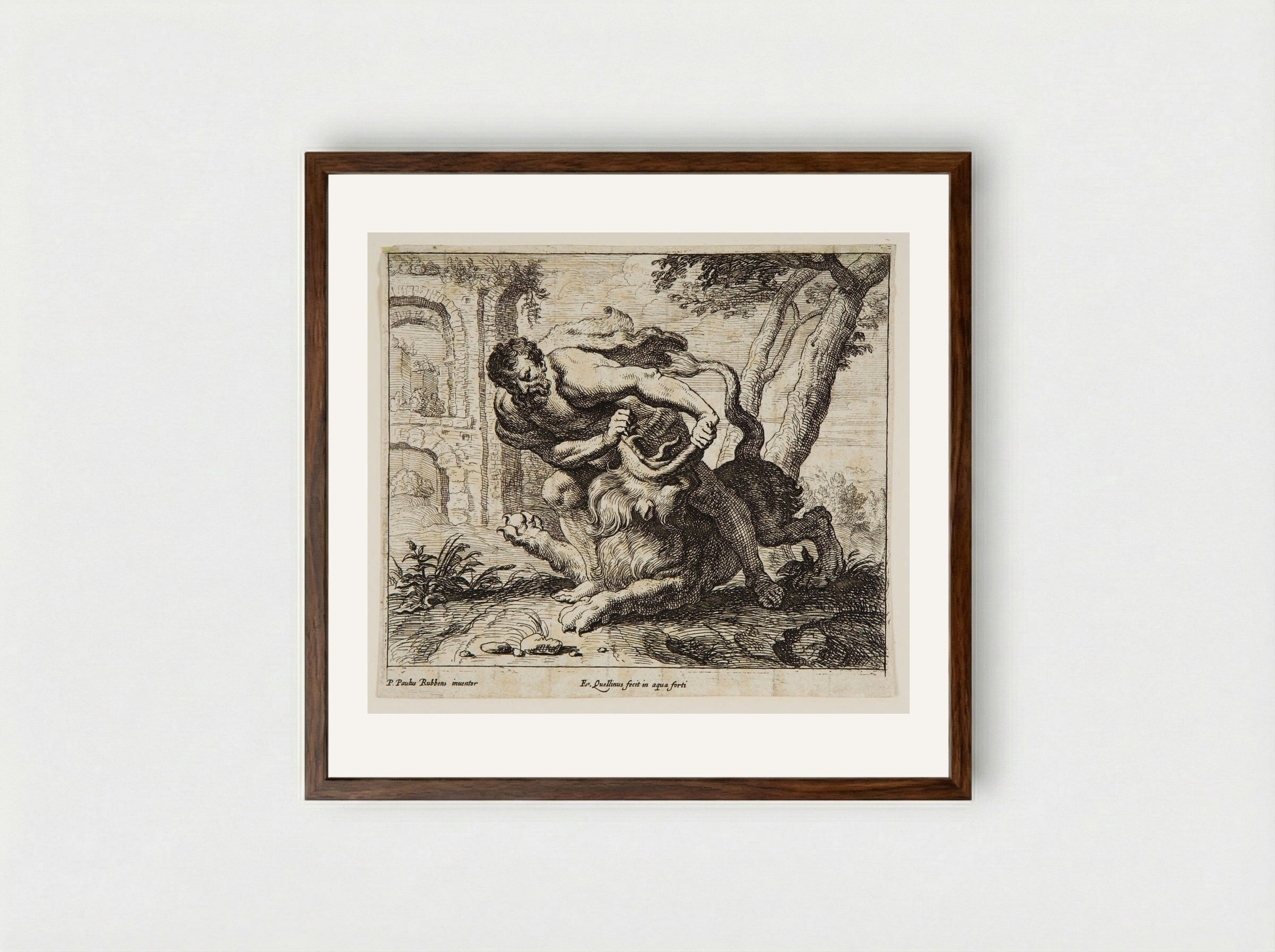 Samson Killing the Lion - Erasmus Quellinus II - Framed Print Dark Wood