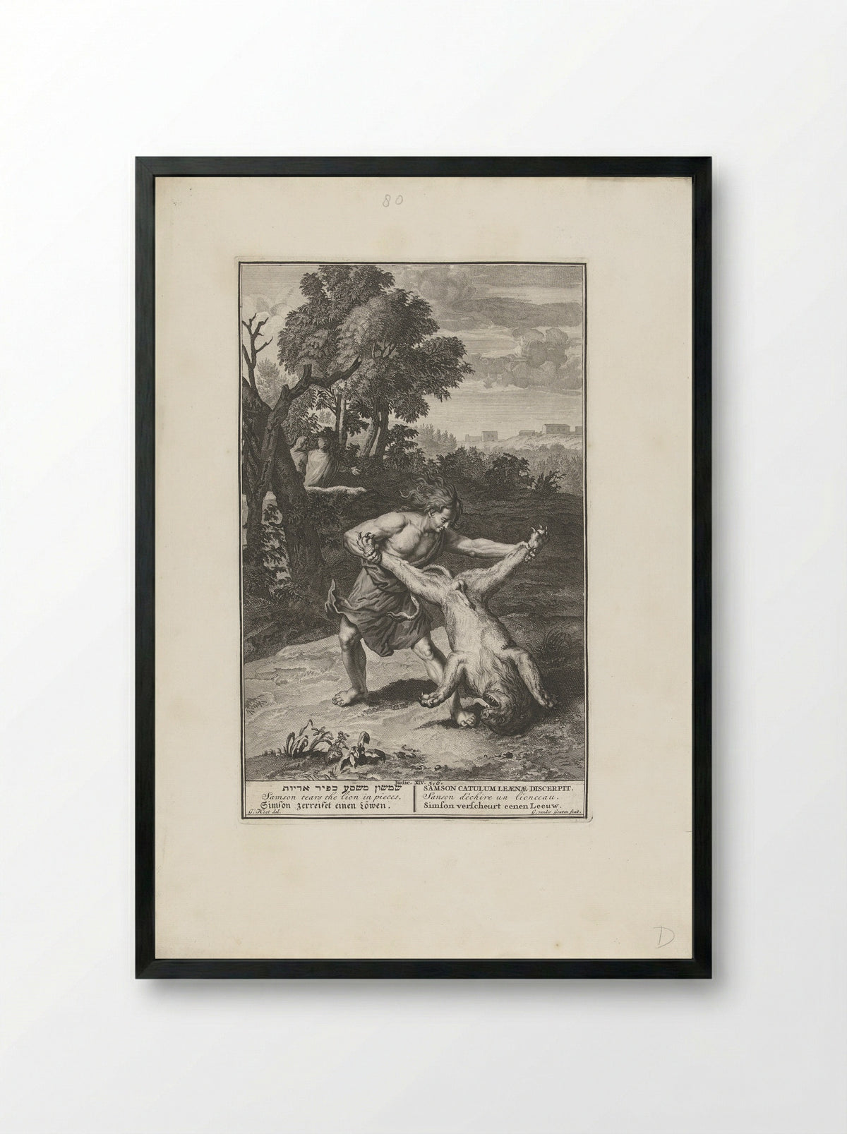 Samson Rending the Lion - Pieter de Hondt - Framed Print Black