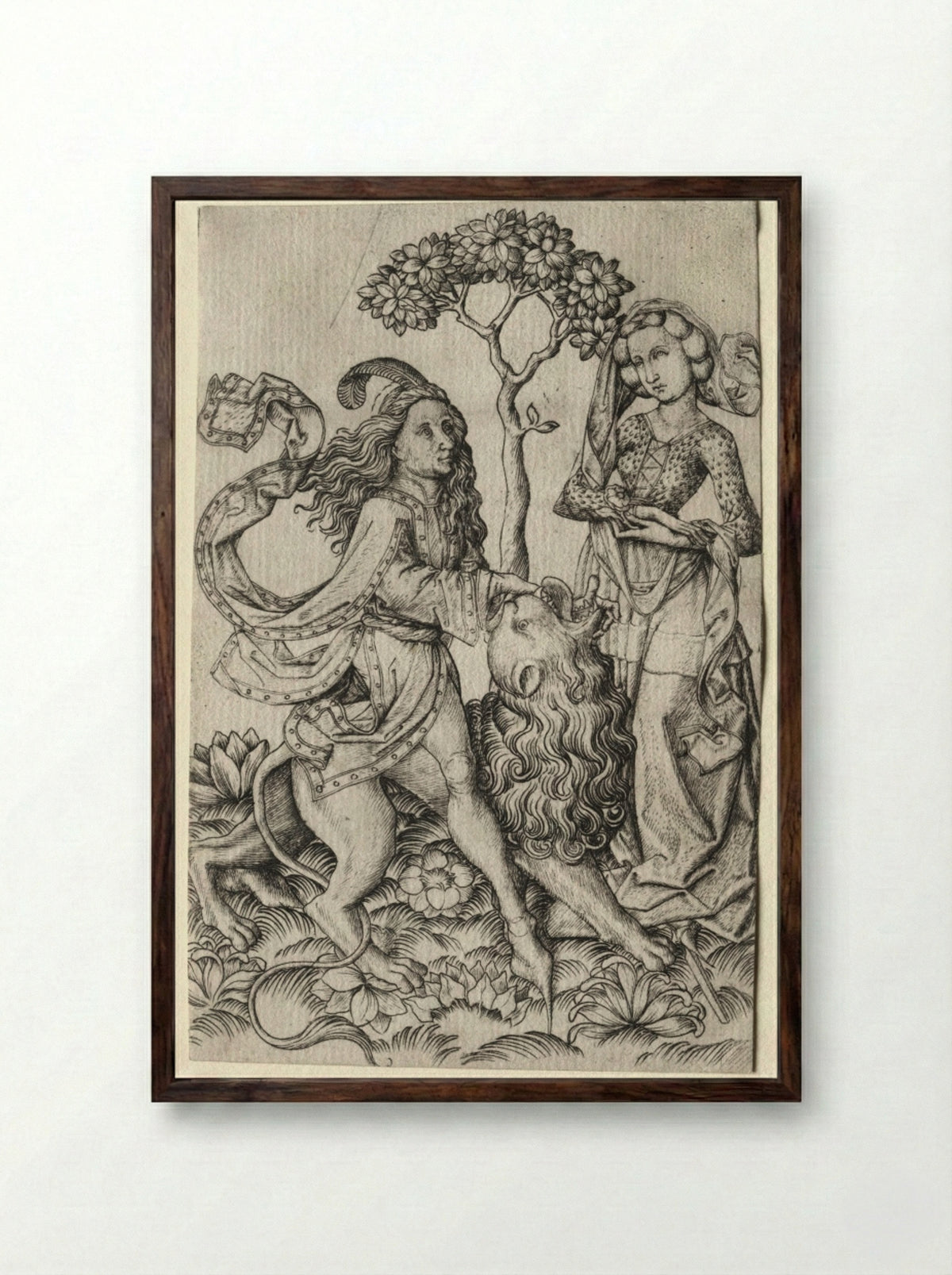 Samson Rending the Lion - Master ES - Framed Print Dark Wood