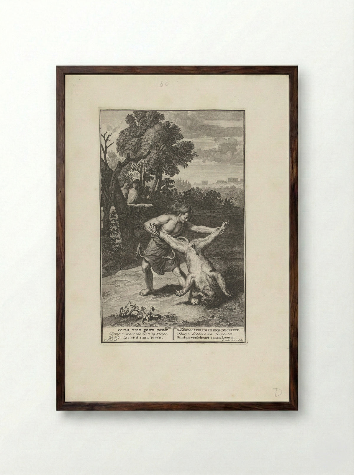 Samson Rending the Lion - Pieter de Hondt - Framed Print Dark Wood