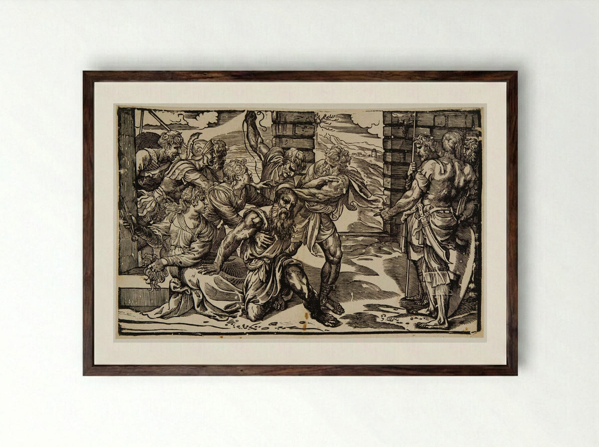 Samson Taken By the Philistines - Nicolò Boldrini - Framed Print Dark Wood