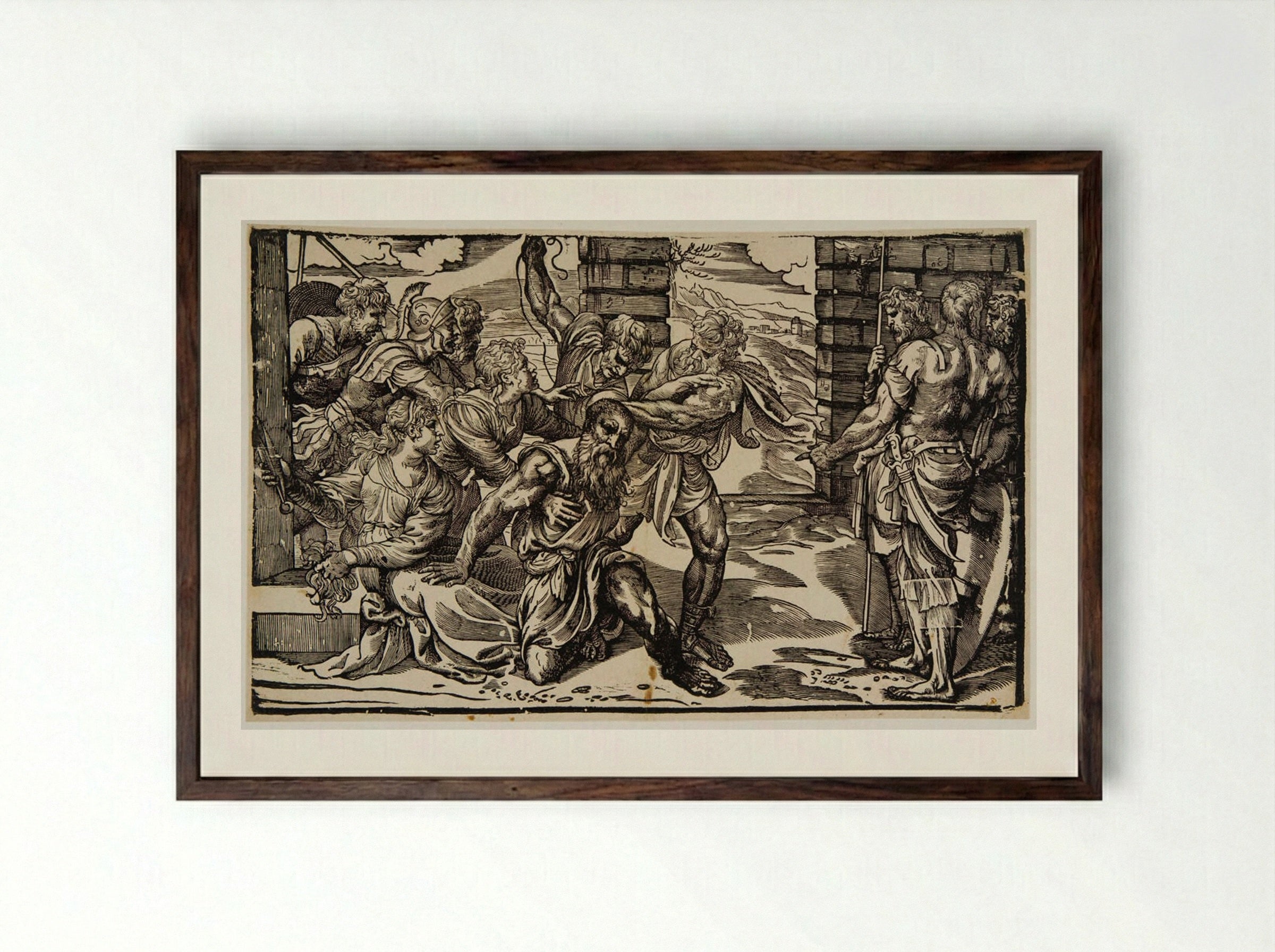 Samson Taken by the Philistines - Nicolò Boldrini - Framed Print Dark Wood