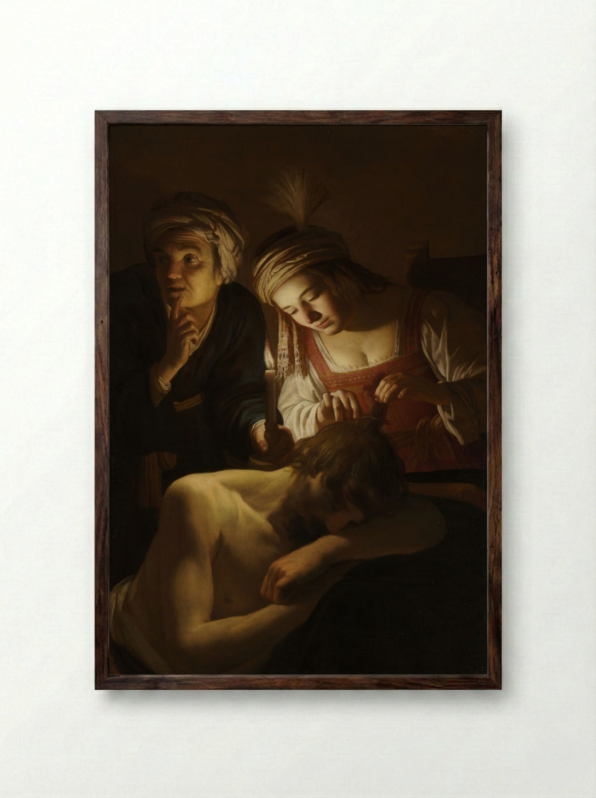 Samson and Delilah - Gerrit van Honthorst - Framed Print Dark Wood