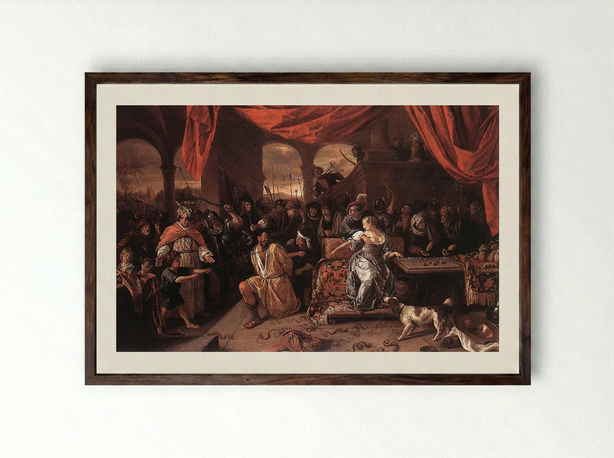 Samson and Delilah - Jan Steen - Framed Print Dark Wood