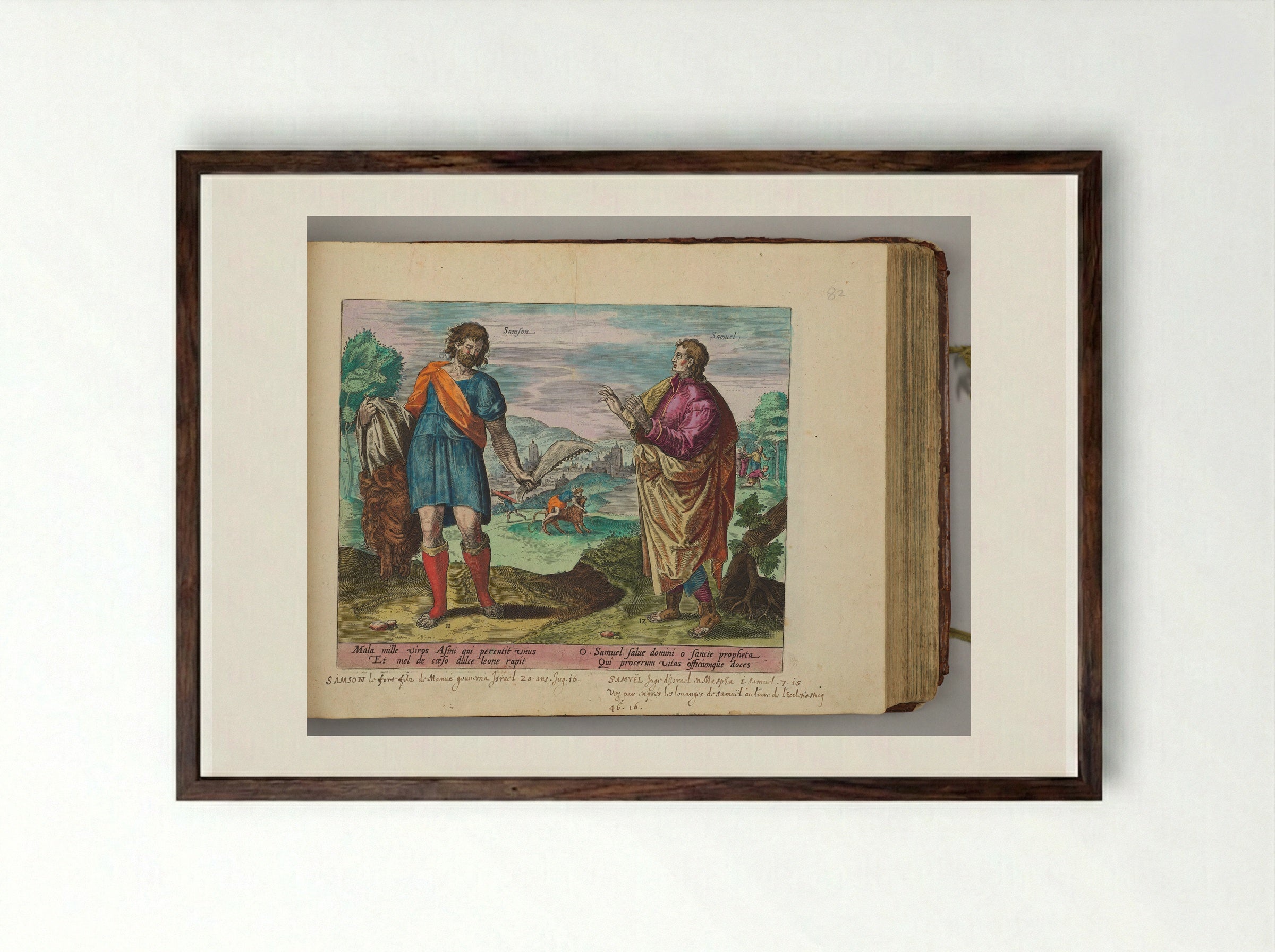 Samson and Samuel - Hans Collaert the Elder - Framed Print Dark Wood
