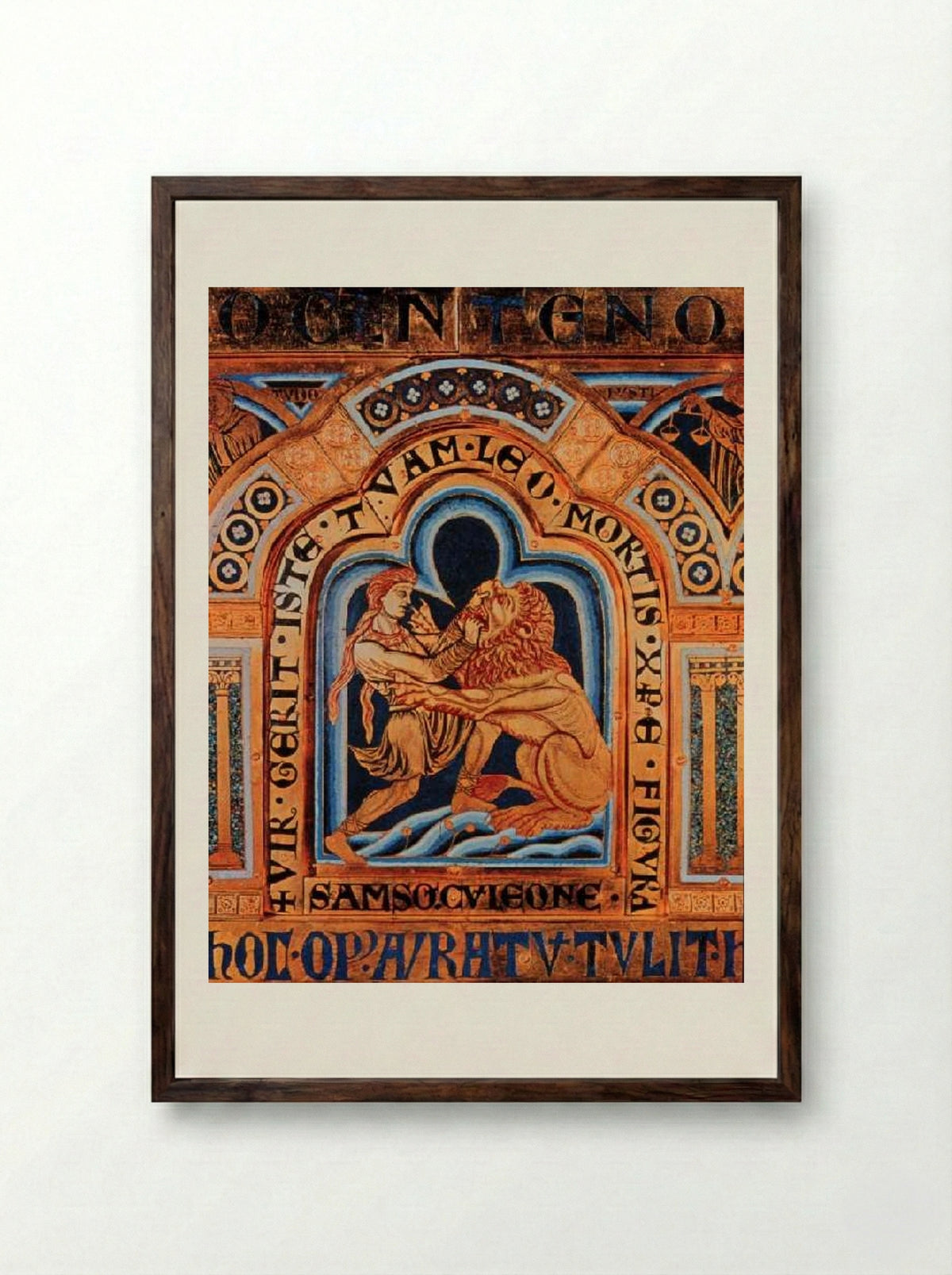 Samson and the Lion - Nicholas of Verdun - Framed Print Dark Wood