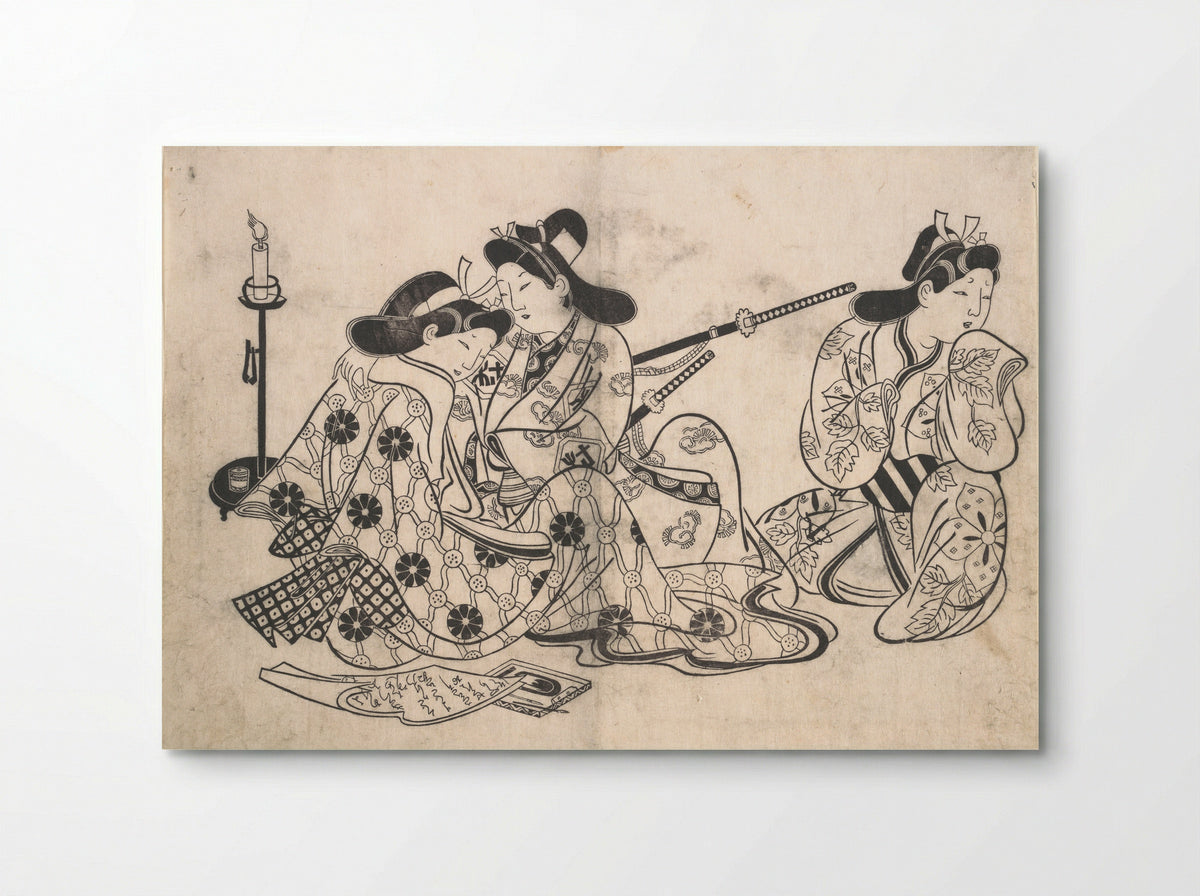 Samurai and Courtesan Seated; A Servant Beside Them - Sugimura Jihei Masataka - Poster