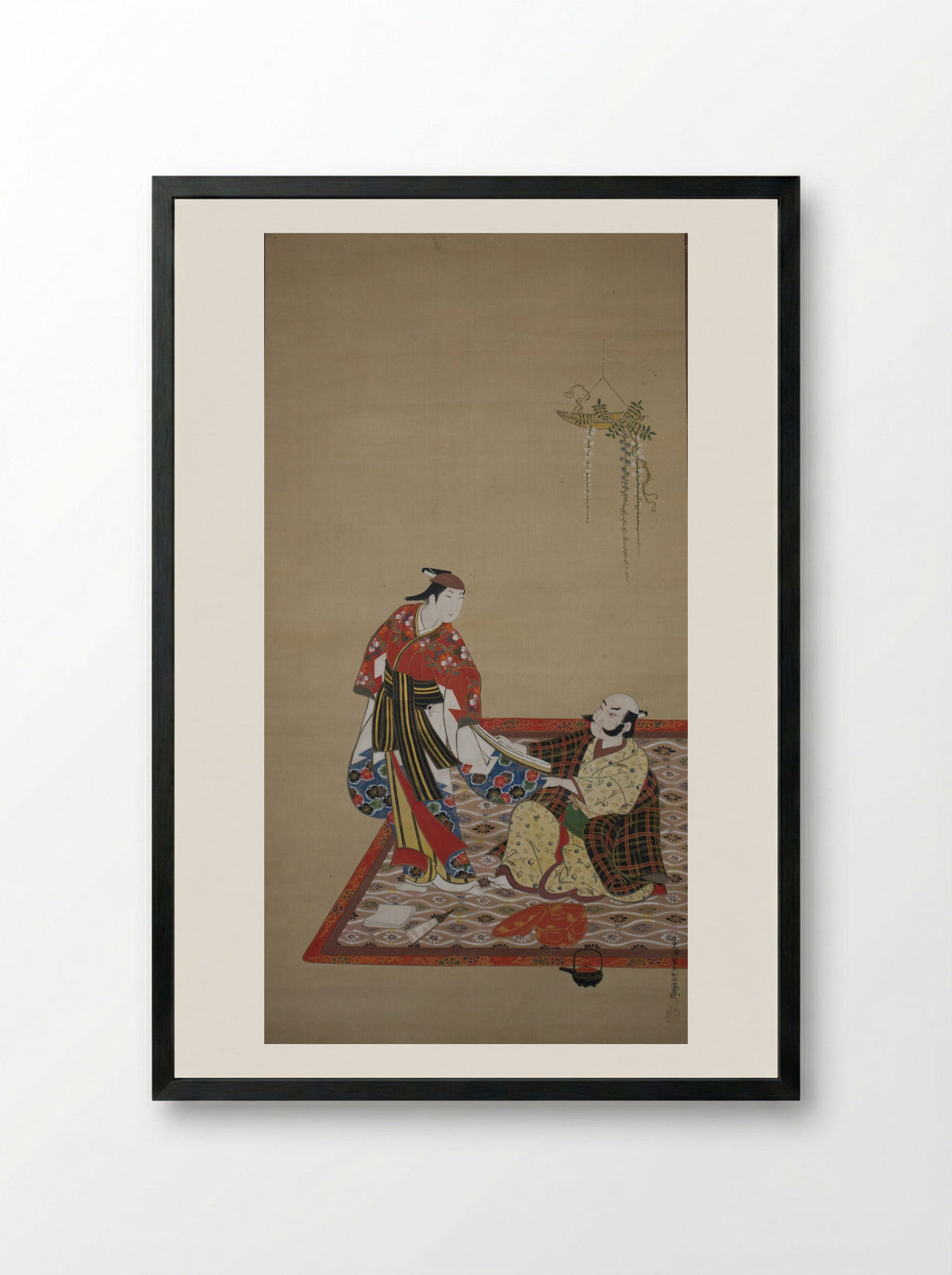 Samurai and Wakashu (Male Youth) - Miyagawa Isshō - Framed Print Black