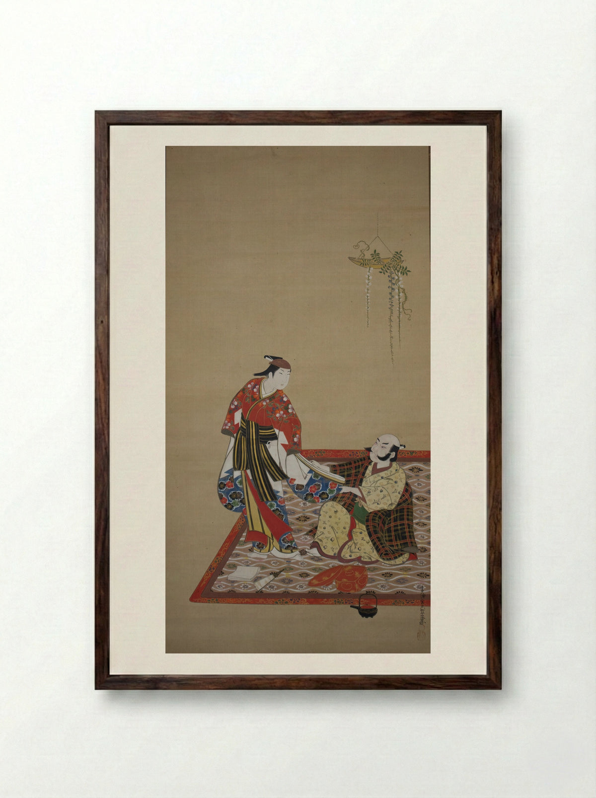 Samurai and Wakashu (Male Youth) - Miyagawa Isshō - Framed Print Dark Wood
