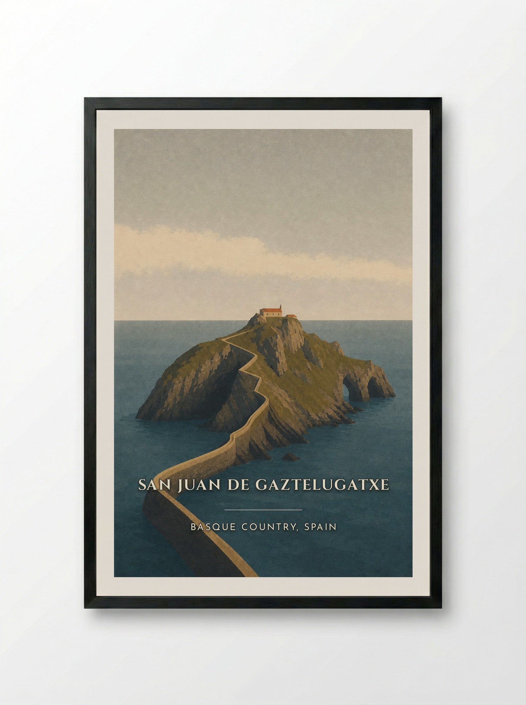 San Juan de Gaztelugatxe Travel Poster Artwork - Framed Print Black