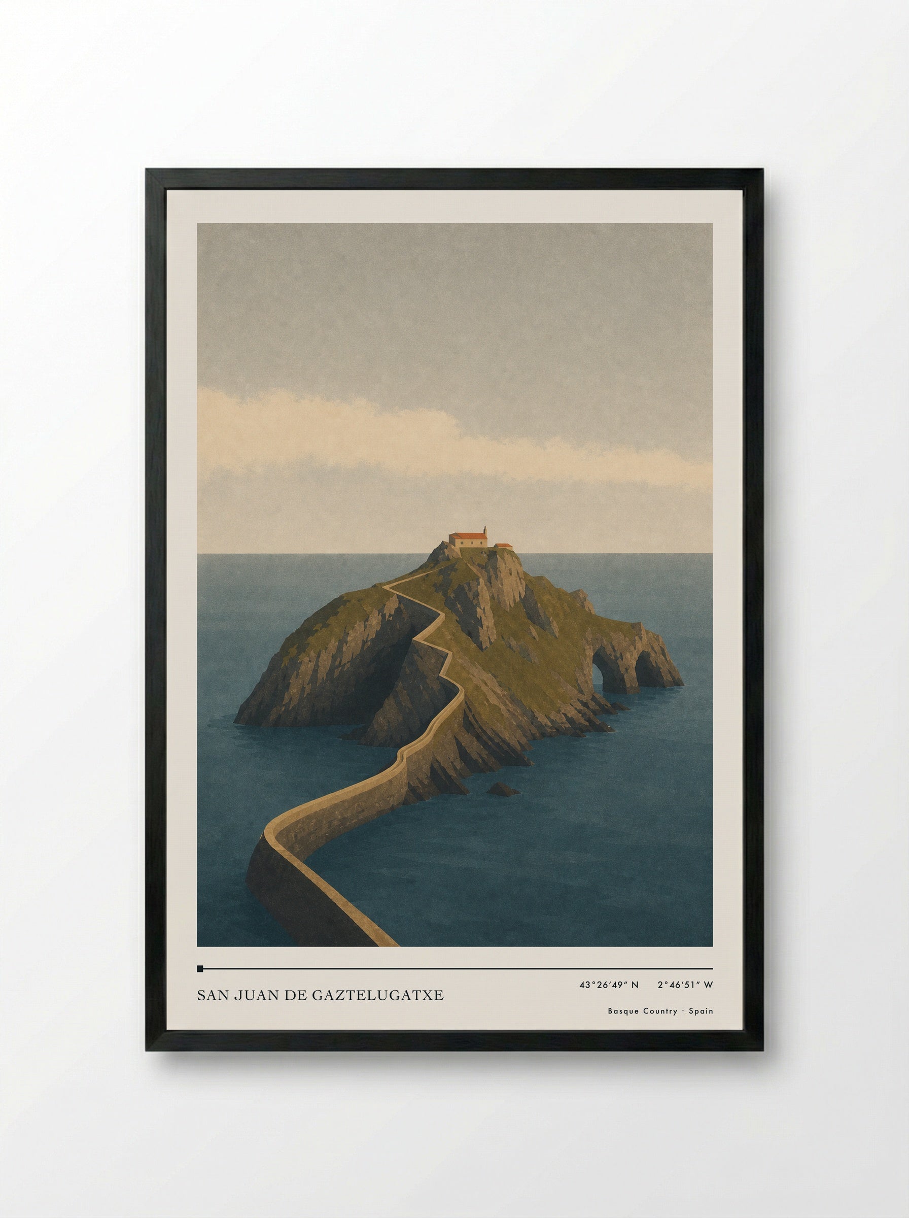 San Juan de Gaztelugatxe Travel Poster Artwork - Framed Print Black