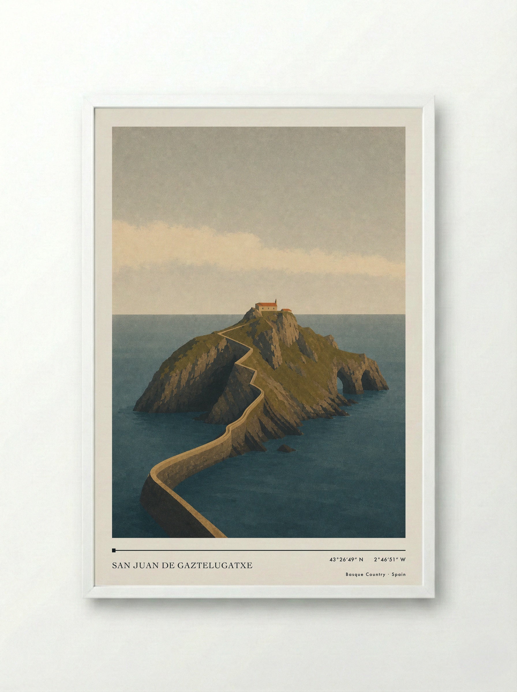 San Juan de Gaztelugatxe Travel Poster Artwork - Framed Print White